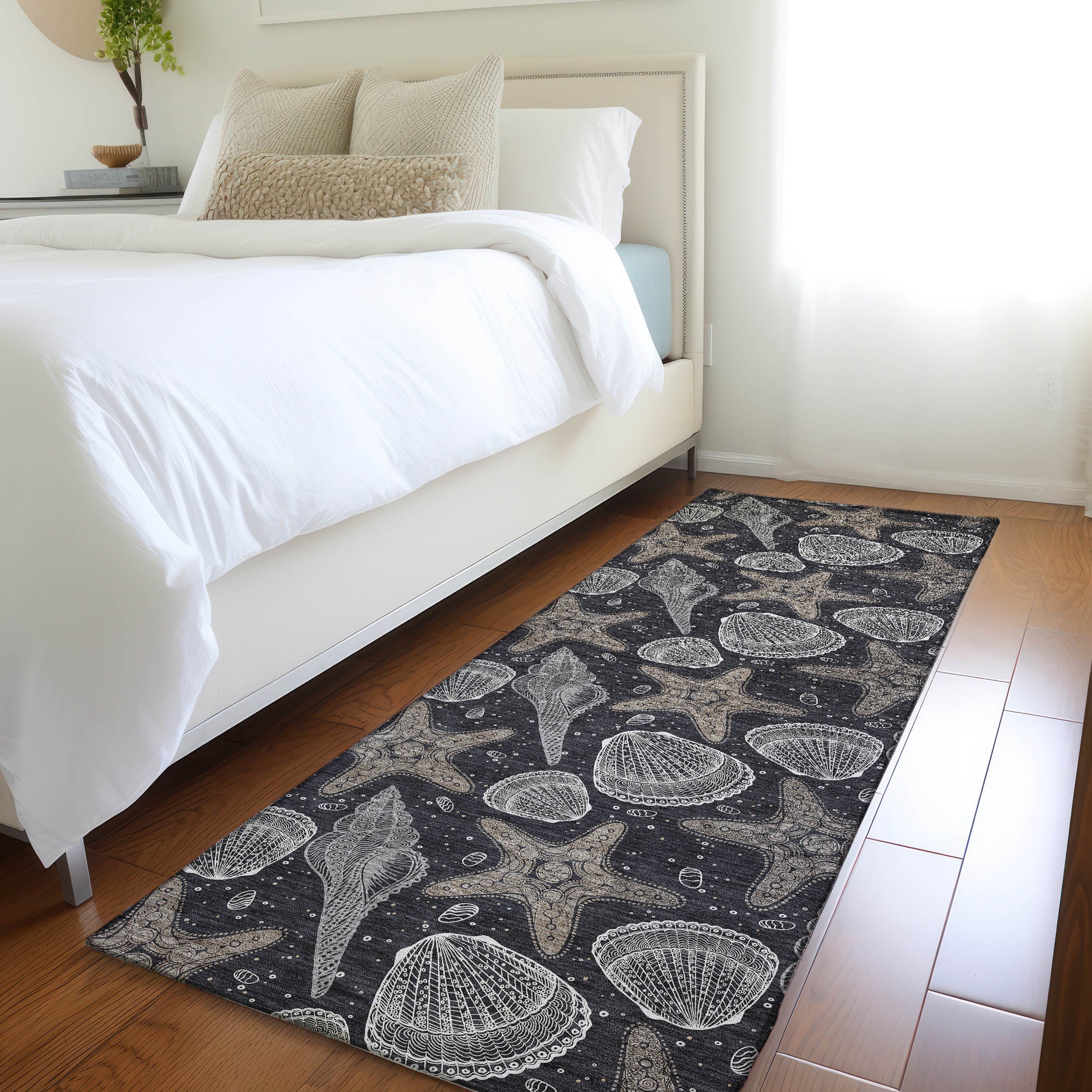 Mdina Machine Washable Coastal Midnight Black Rug 2'3" x 7'6" #shape_Runner