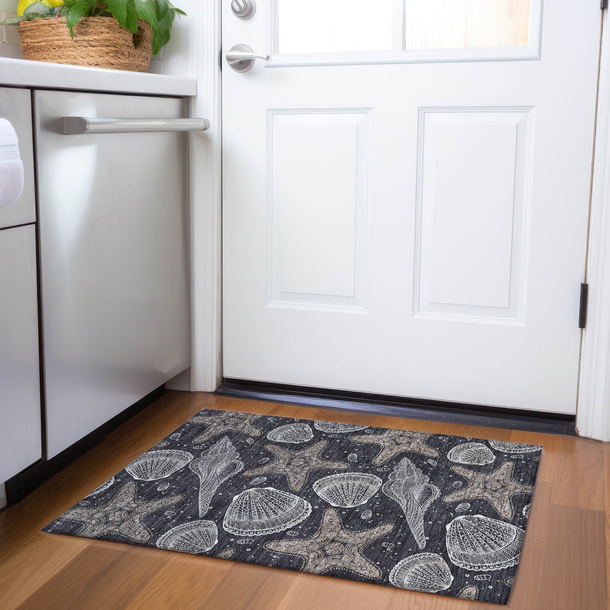 Mdina Machine Washable Coastal Midnight Black Rug 1'8" x 2'6" #shape_Rectangle