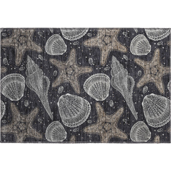Mdina Machine Washable Coastal Midnight Black Rug 1'8" x 2'6"