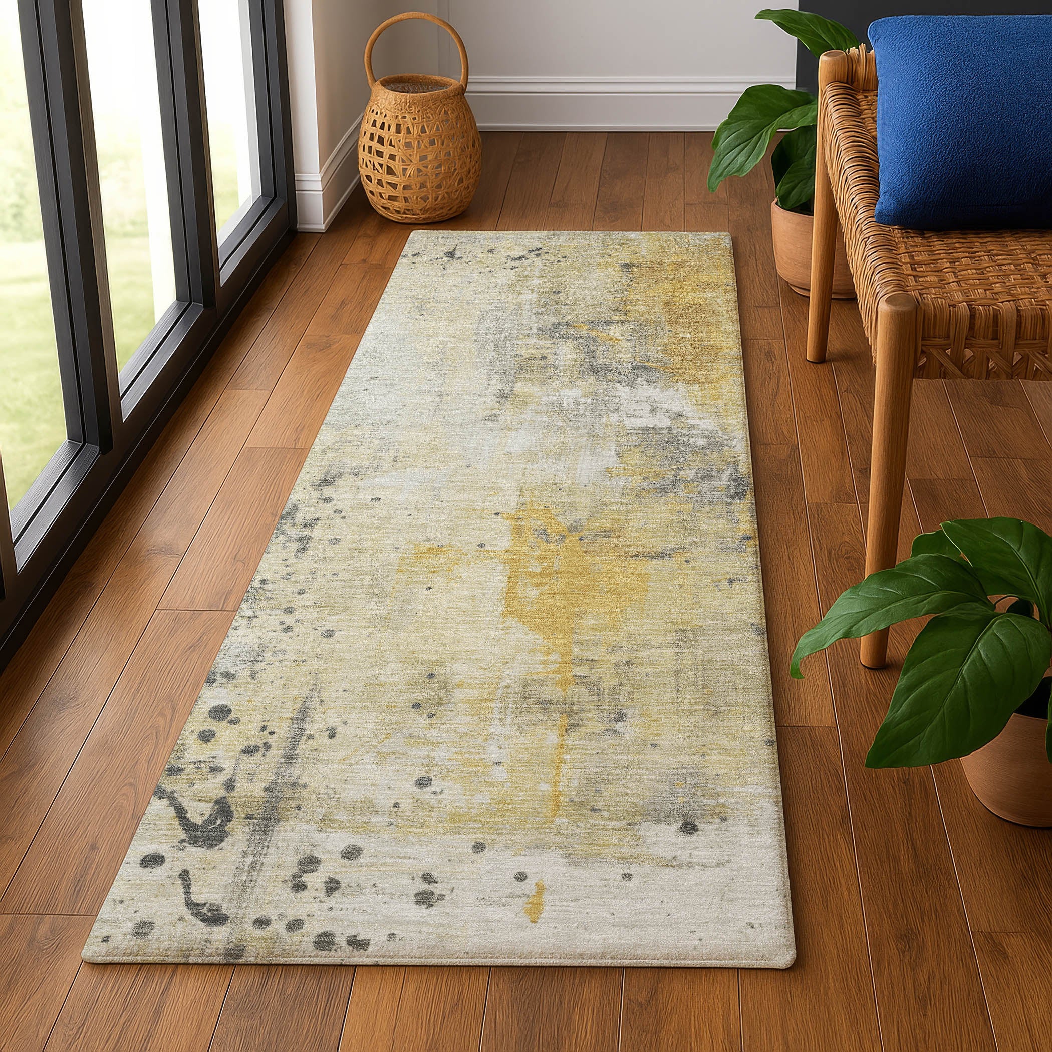 Havana Machine Washable Transitional Gold Rug 2'3" x 7'6" #shape_Runner