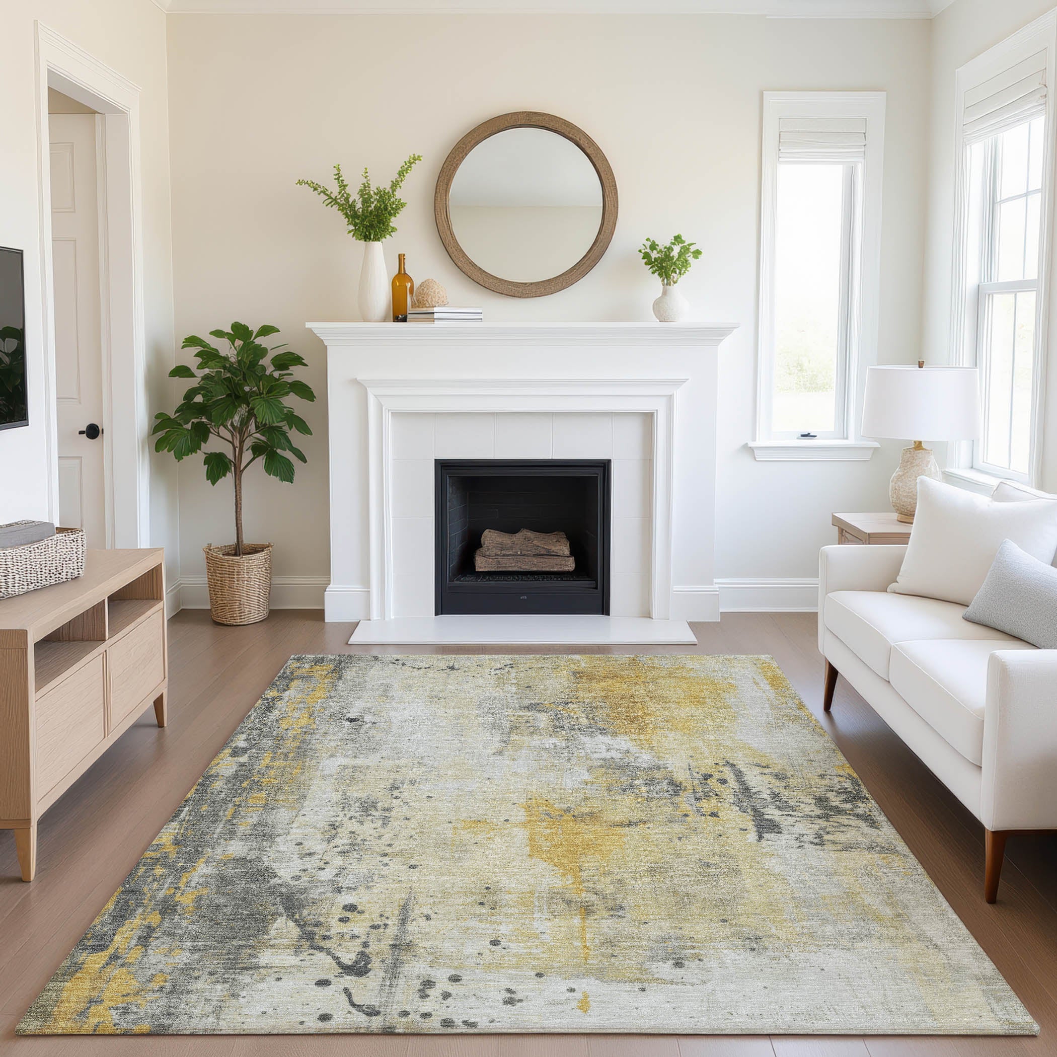 Havana Machine Washable Transitional Gold Rug 2'6" x 3'10" #shape_Rectangle