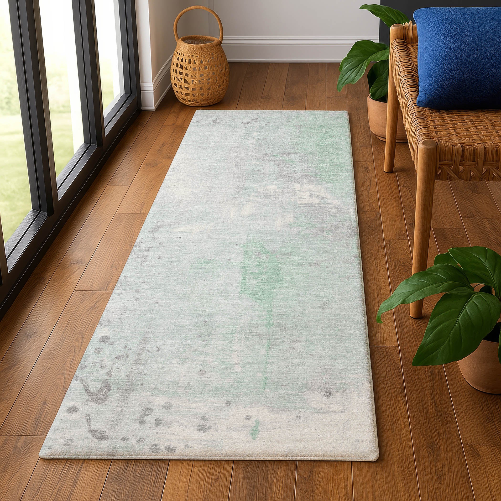 Havana Machine Washable Transitional Mint Green Rug 2'3" x 7'6" #shape_Runner