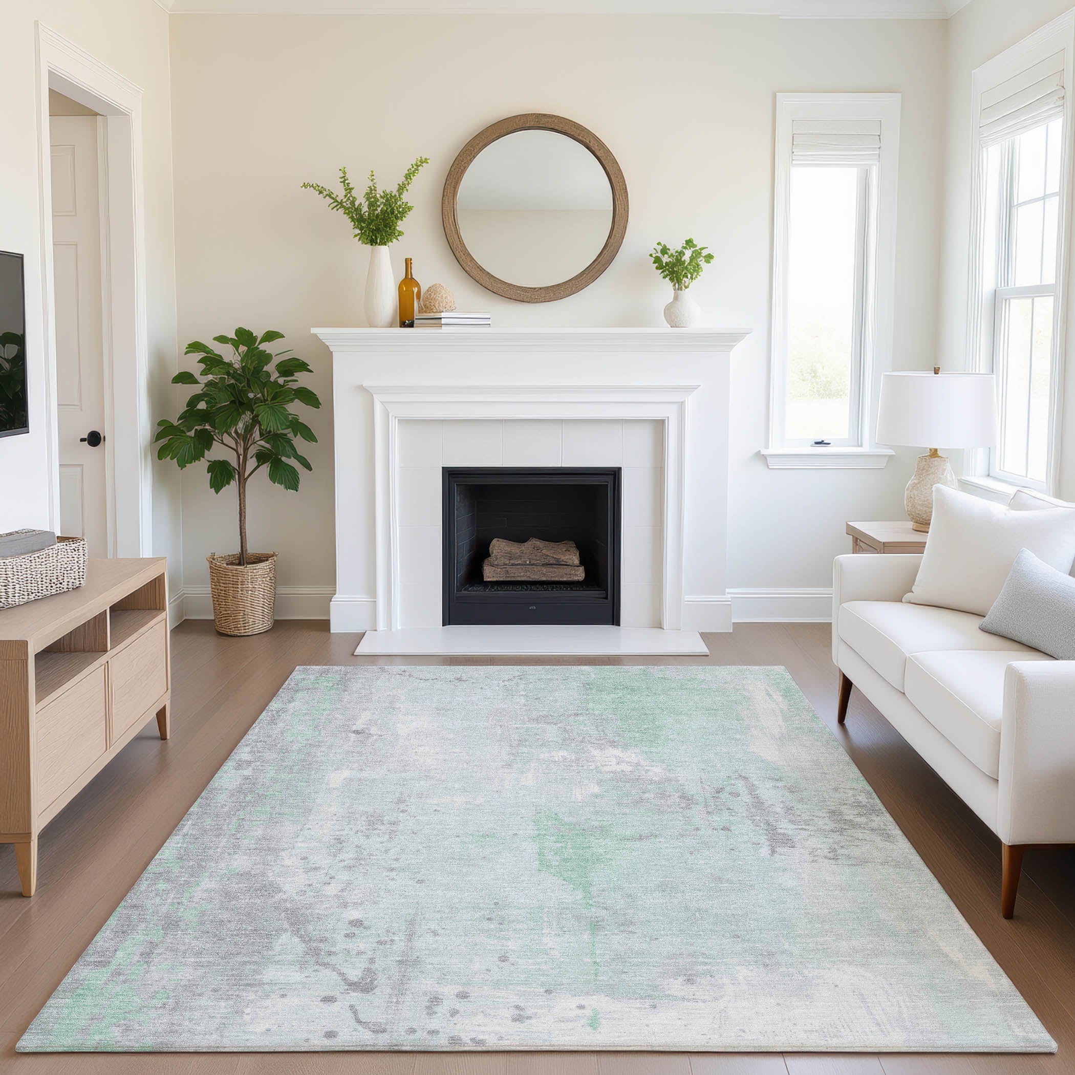 Havana Machine Washable Transitional Mint Green Rug 2'6" x 3'10" #shape_Rectangle