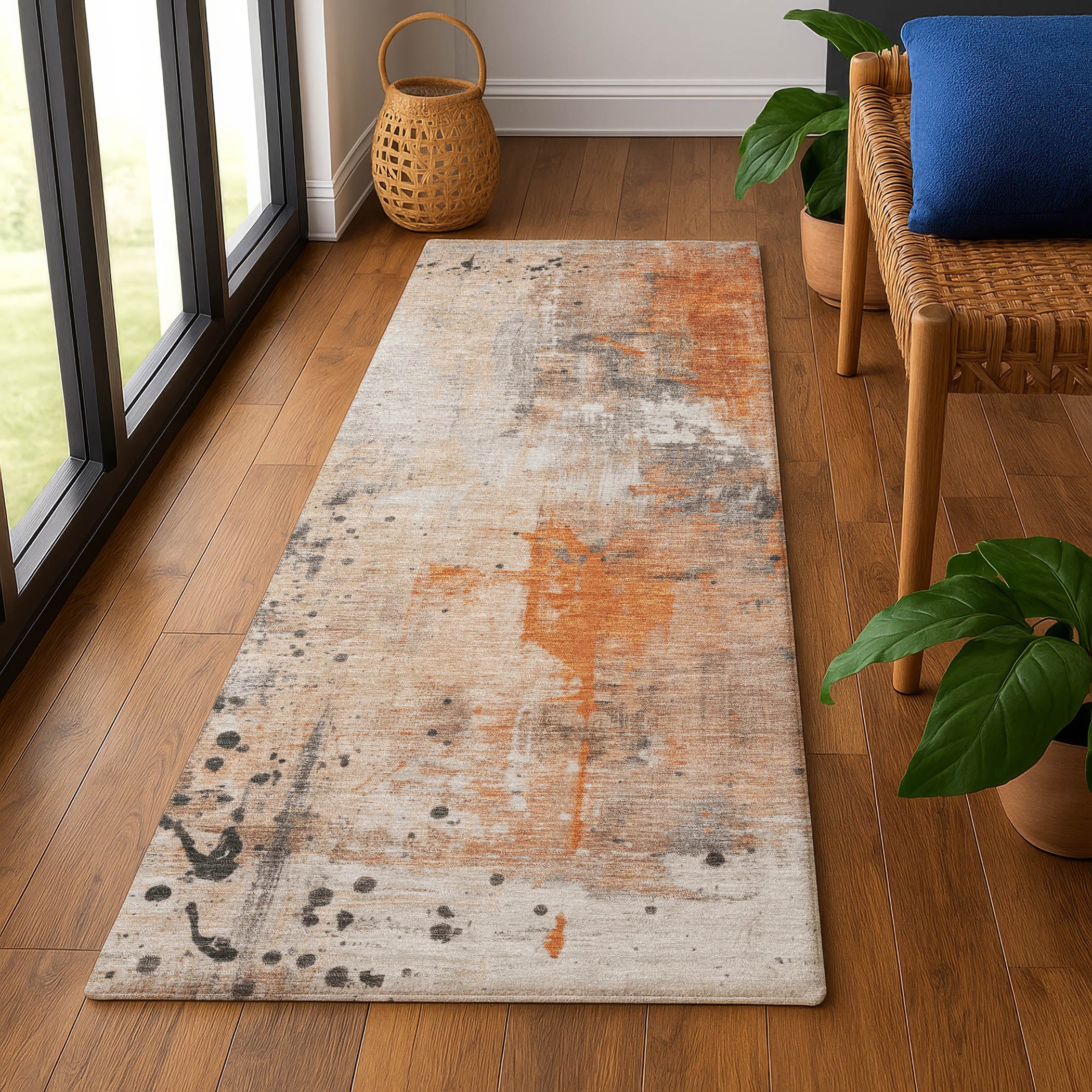 Havana Machine Washable Transitional Orange Rug 2'3" x 7'6" #shape_Runner