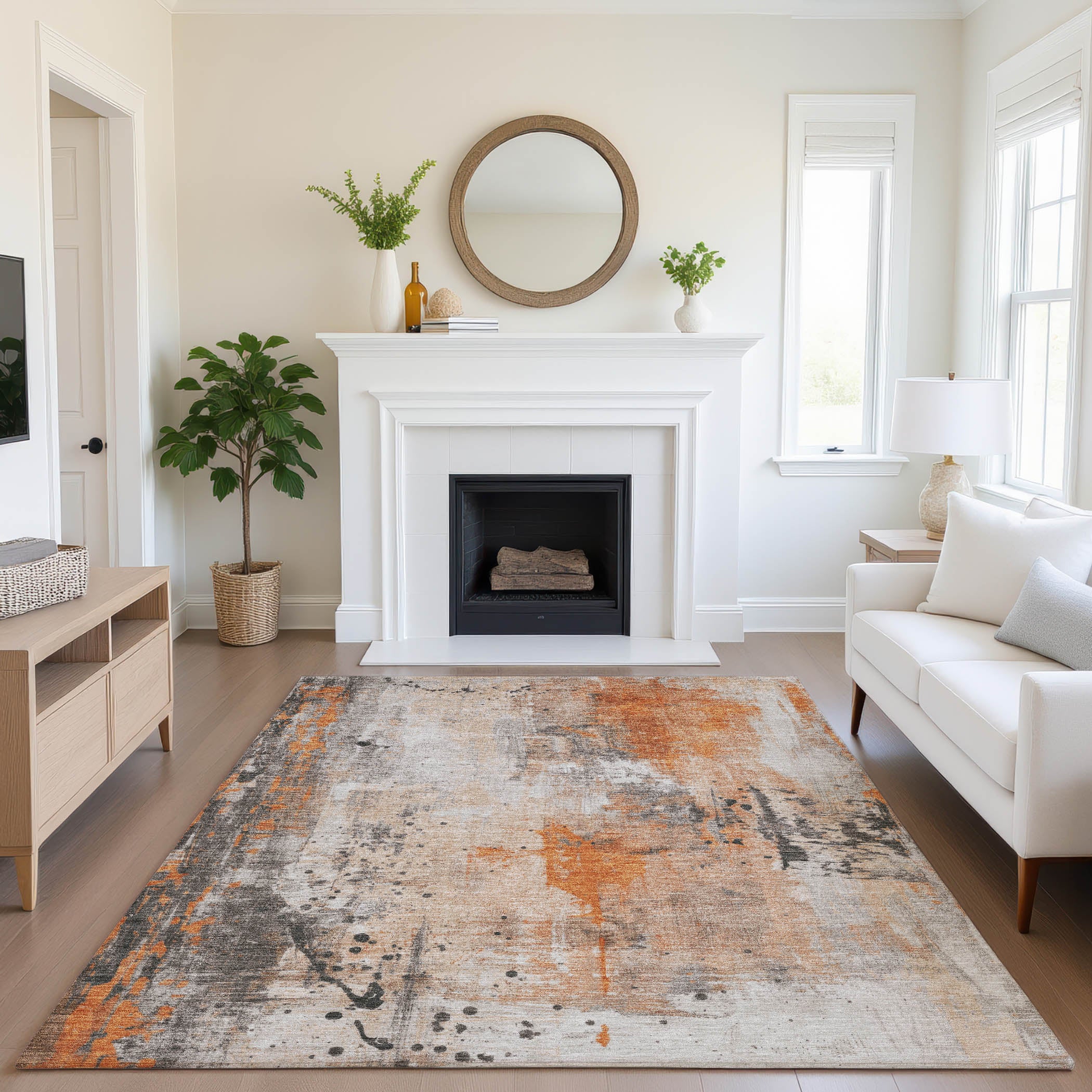 Havana Machine Washable Transitional Orange Rug 2'6" x 3'10" #shape_Rectangle
