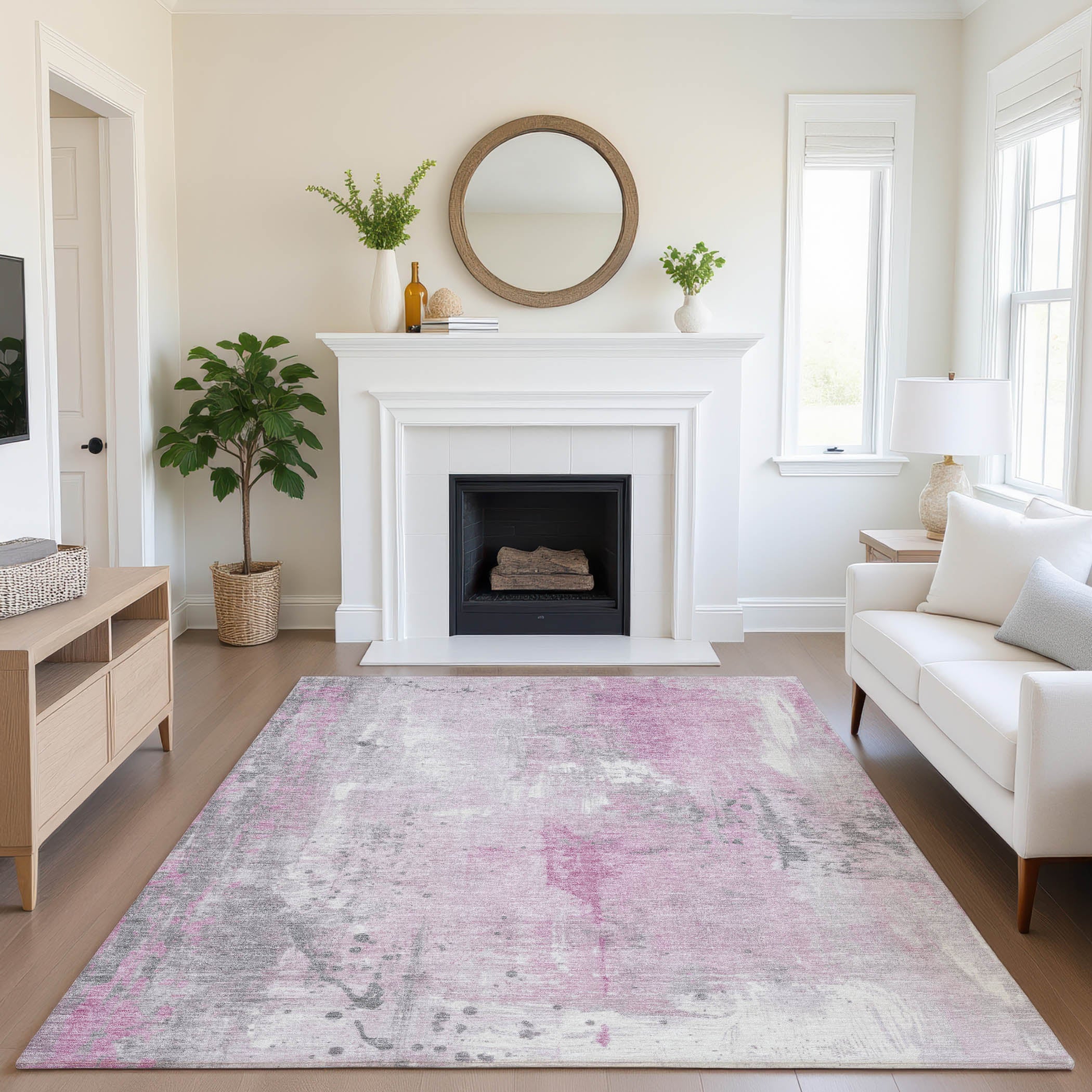 Havana Machine Washable Transitional Pink Rug 2'6" x 3'10" #shape_Rectangle