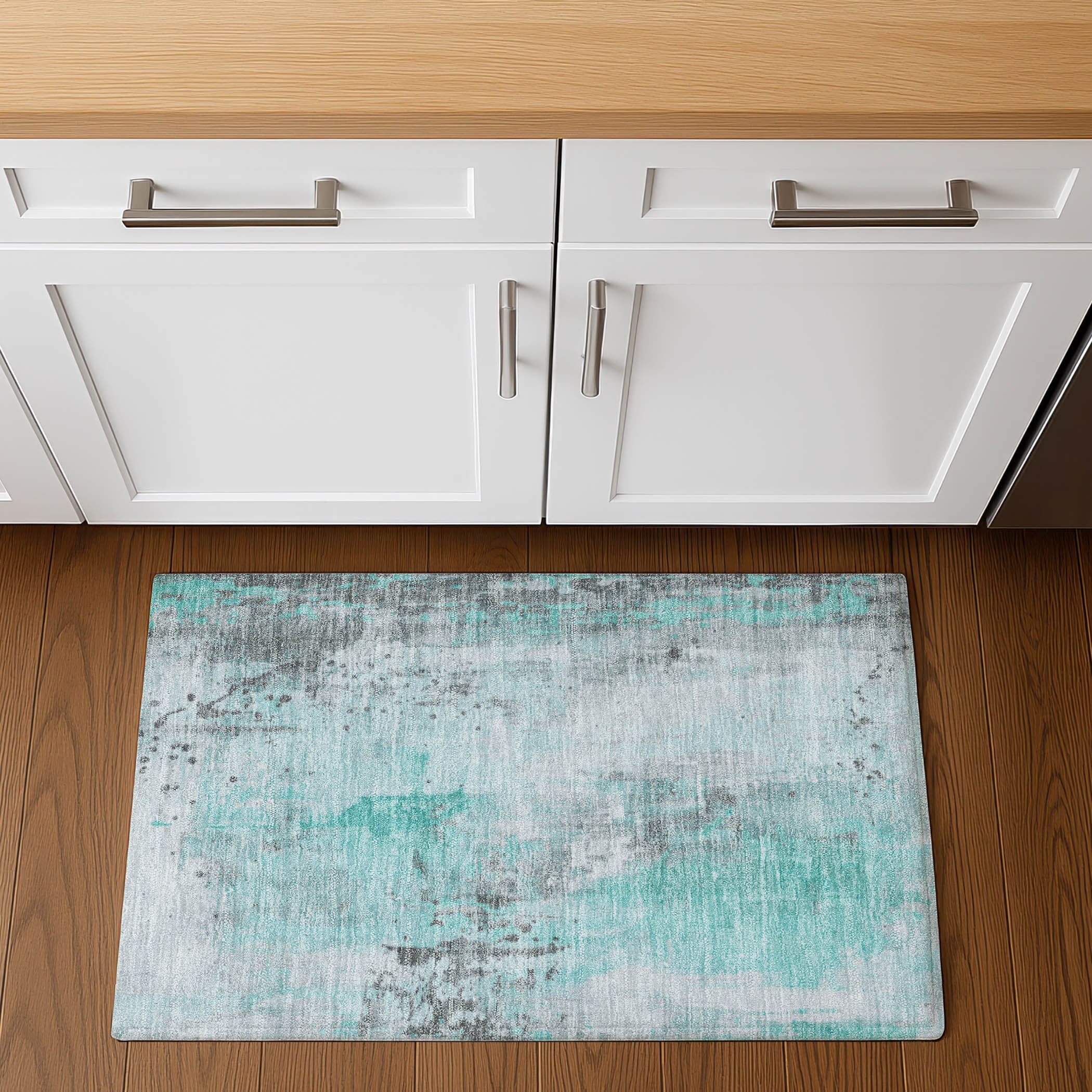 Havana Machine Washable Transitional Teal Rug 1'8" x 2'6" #shape_Rectangle