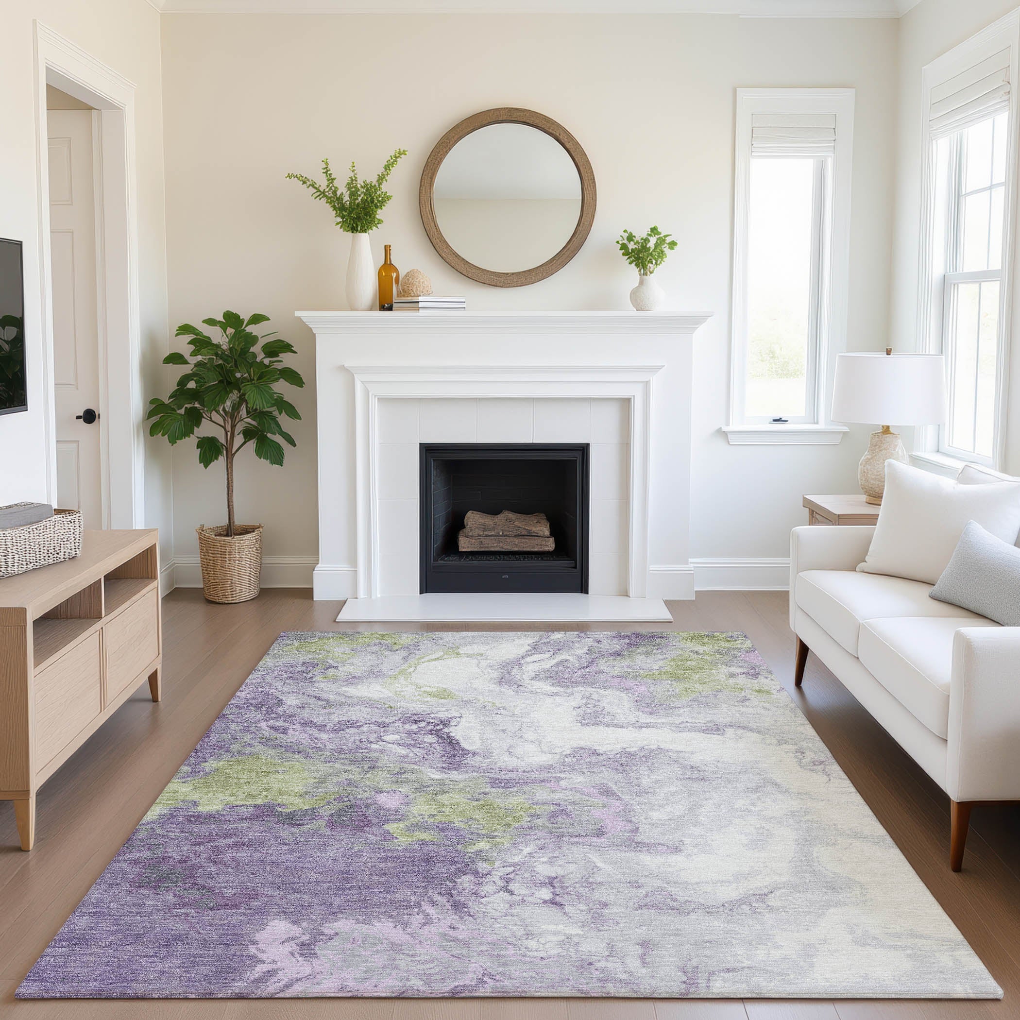 Mdina Machine Washable Transitional Lavender Purple Rug 2'6" x 3'10" #shape_Rectangle