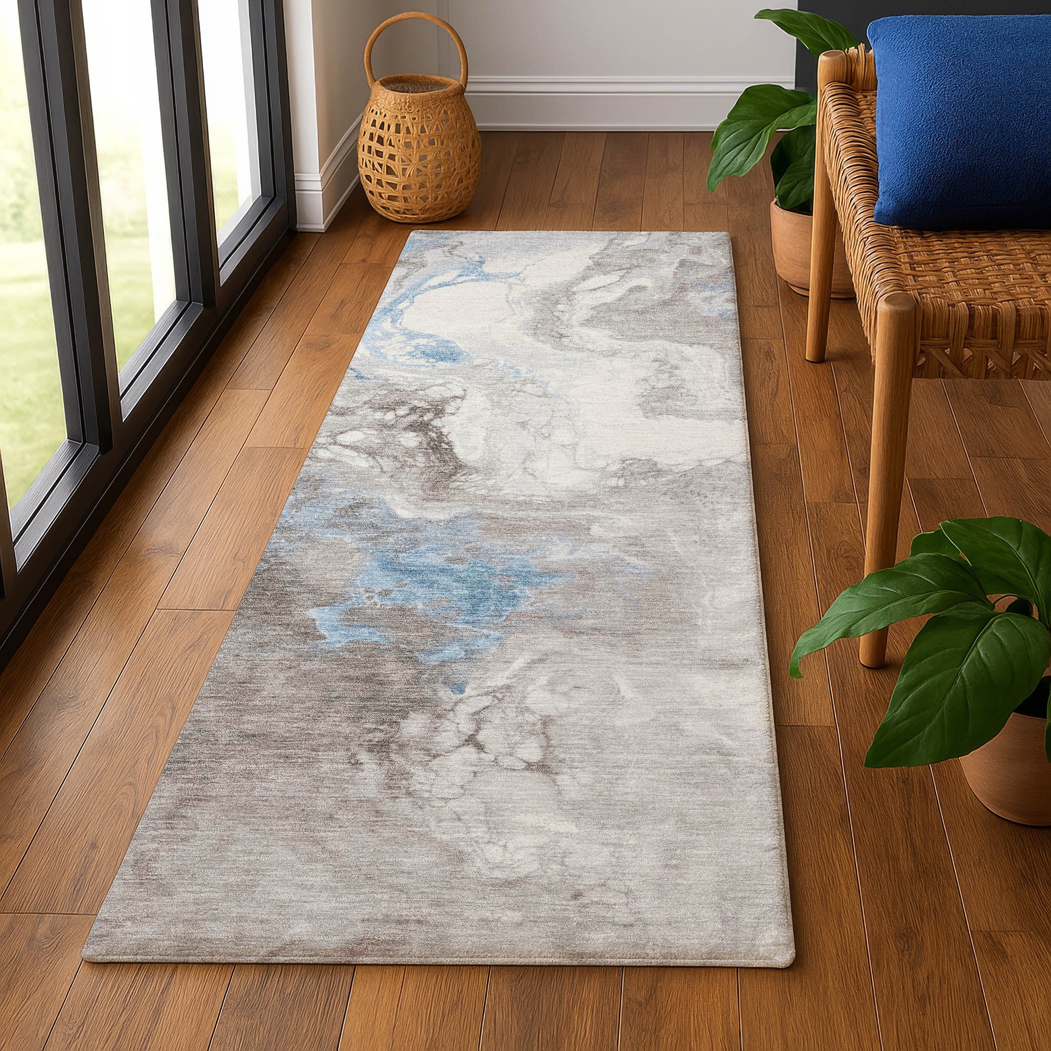 Mdina Machine Washable Transitional Taupe Brown Rug 2'3" x 7'6" #shape_Runner