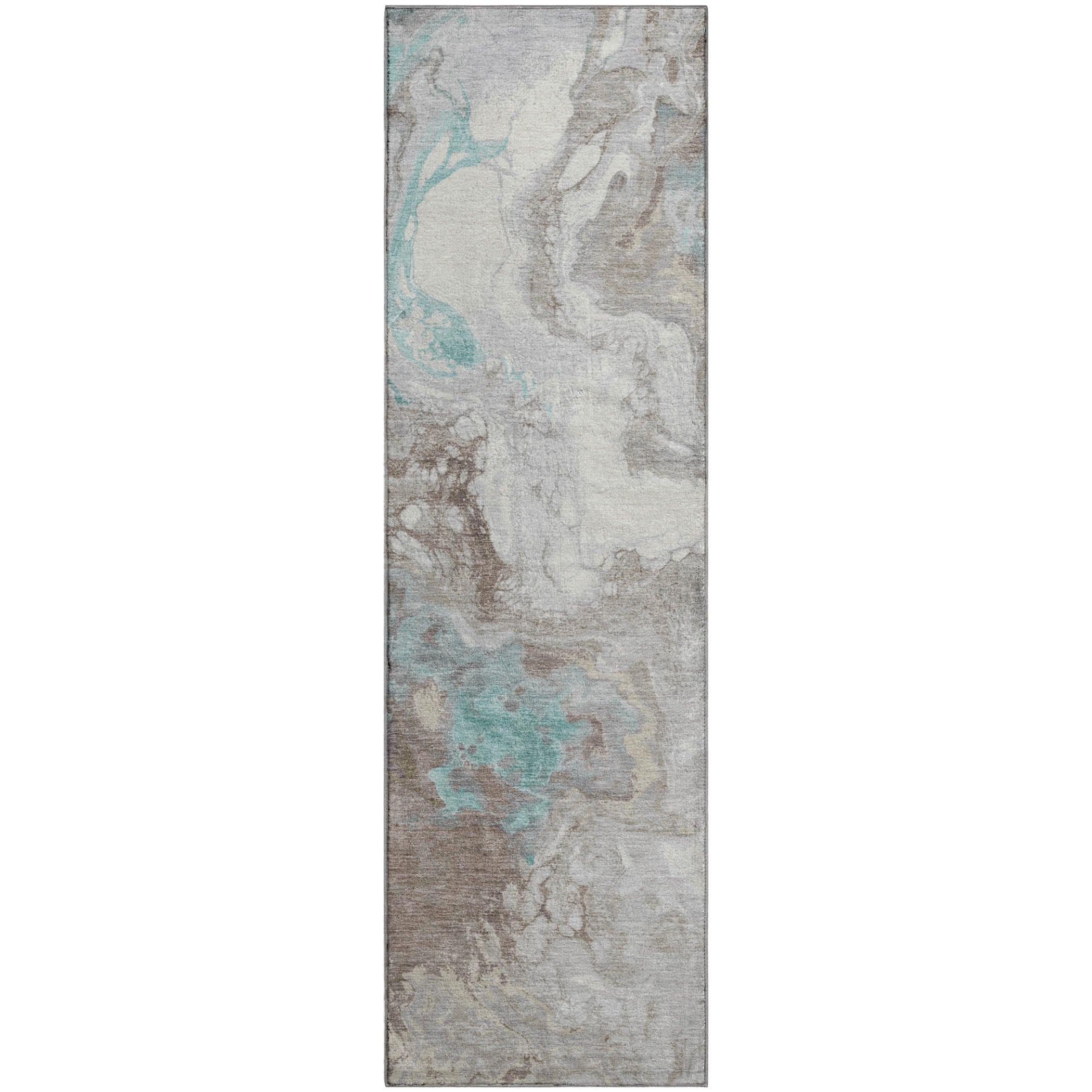 Mdina Machine Washable Transitional Teal Rug 2'3" x 7'6" #shape_Runner
