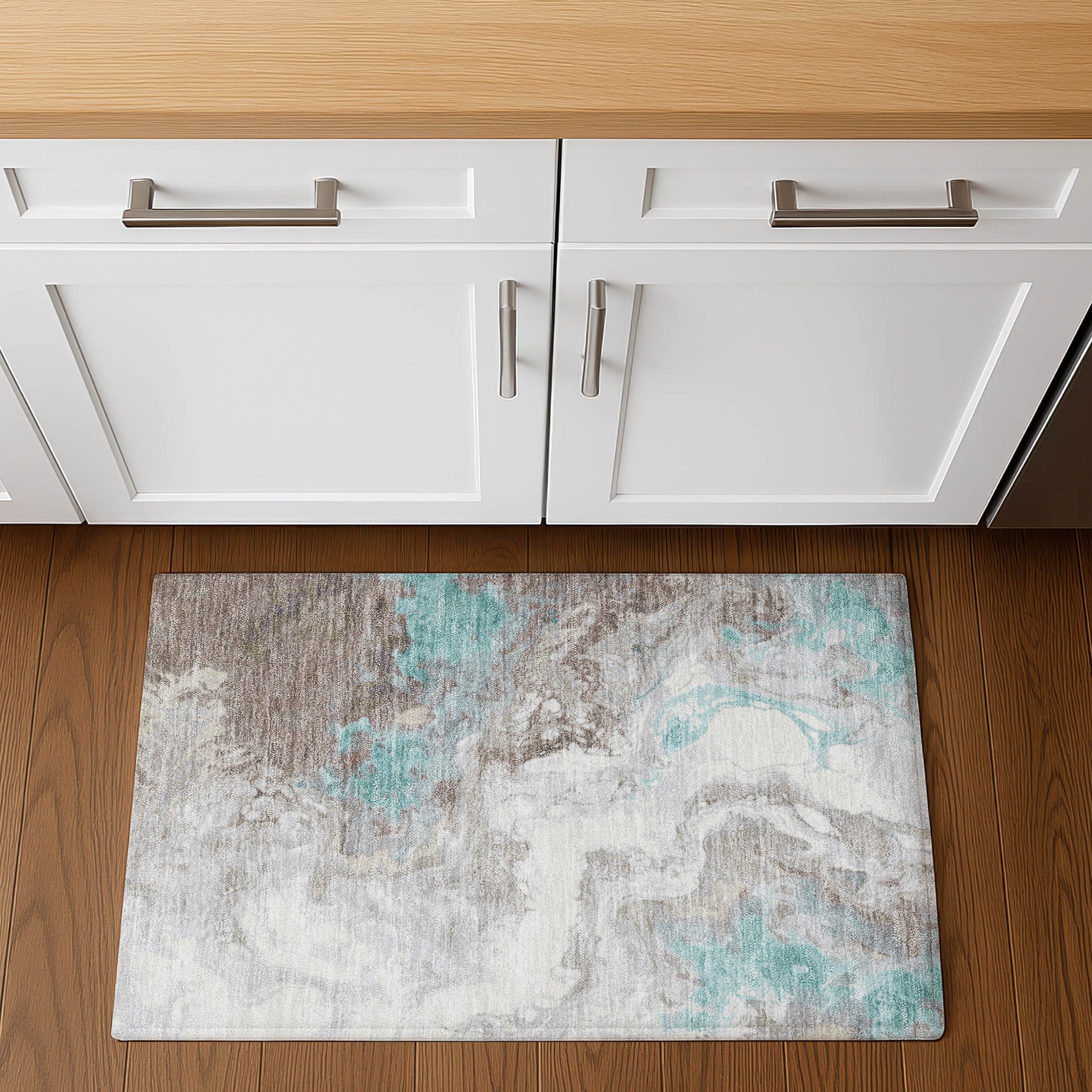 Mdina Machine Washable Transitional Teal Rug 1'8" x 2'6" #shape_Rectangle