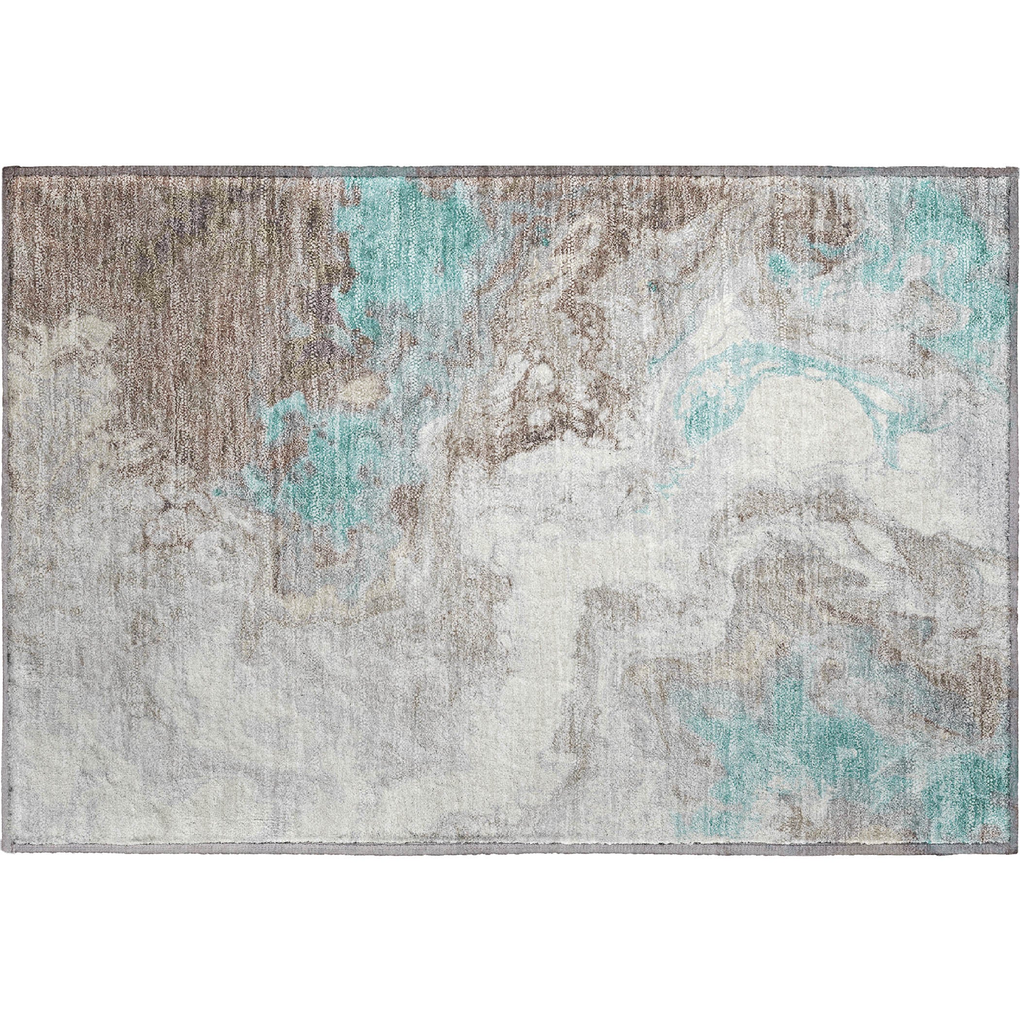 Mdina Machine Washable Transitional Teal Rug 1'8" x 2'6" #shape_Rectangle