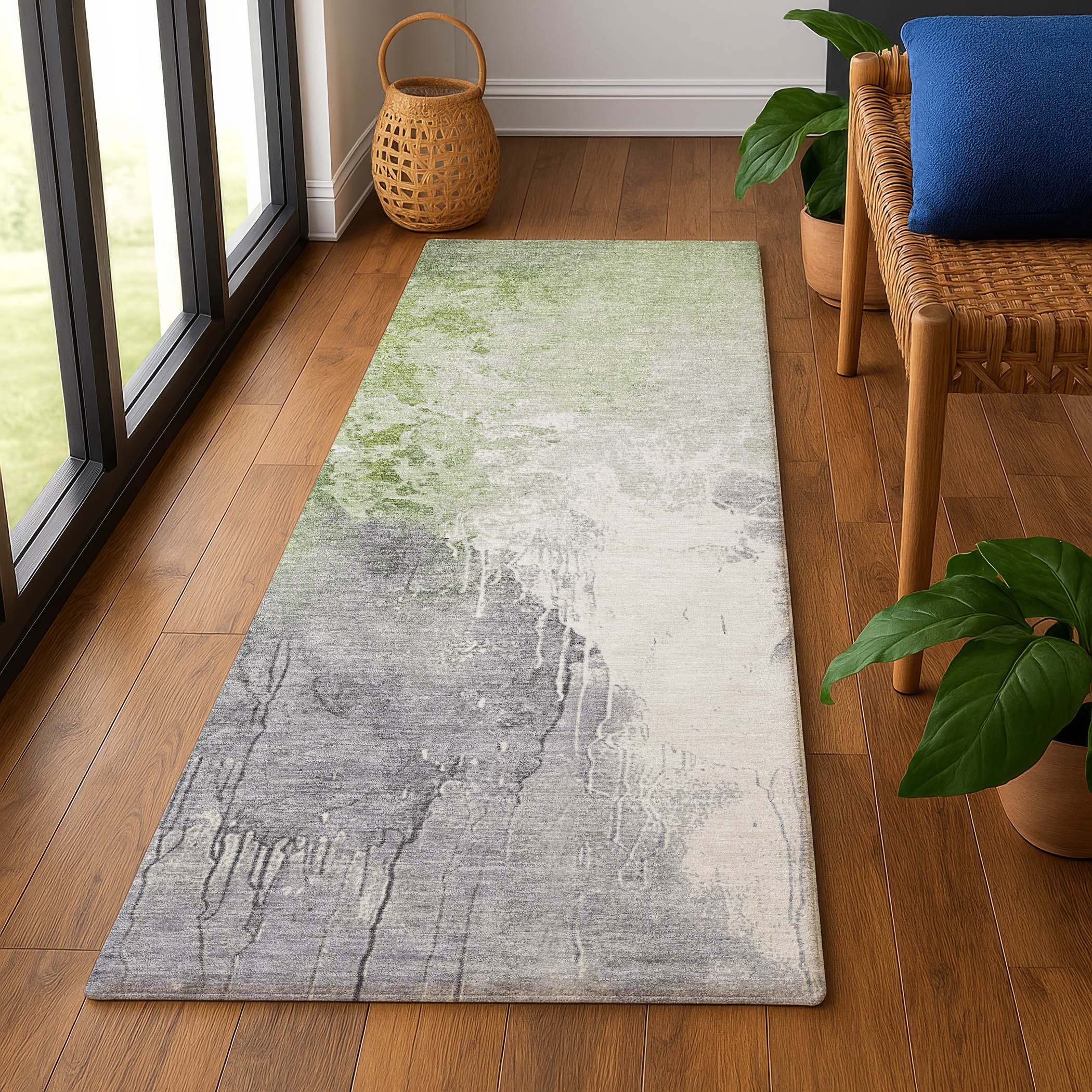 Sintra Machine Washable Transitional Aloe Green Rug 2'3" x 7'6" #shape_Runner