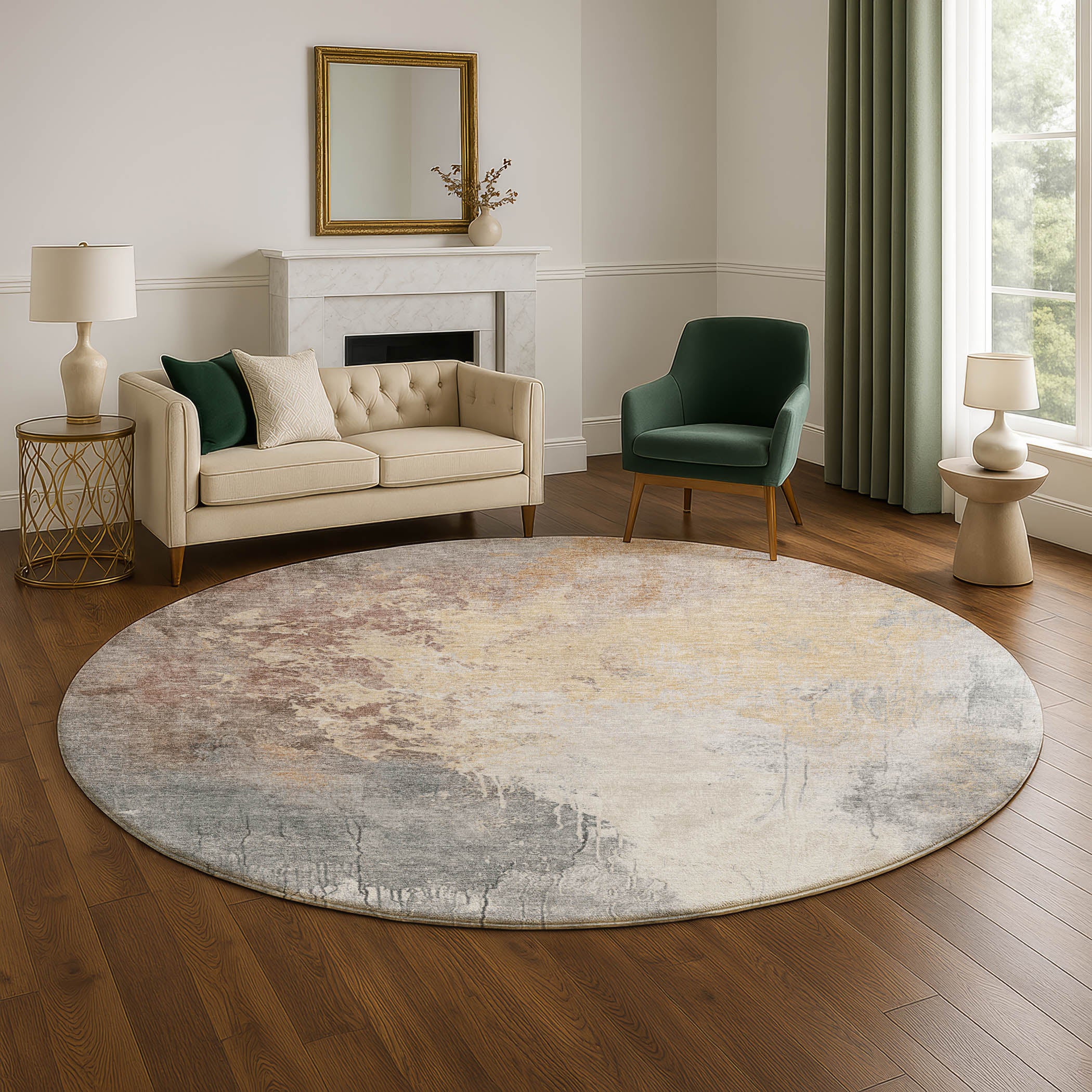 Sintra Machine Washable Transitional Coral Orange Rug 8' x 8' #shape_Round