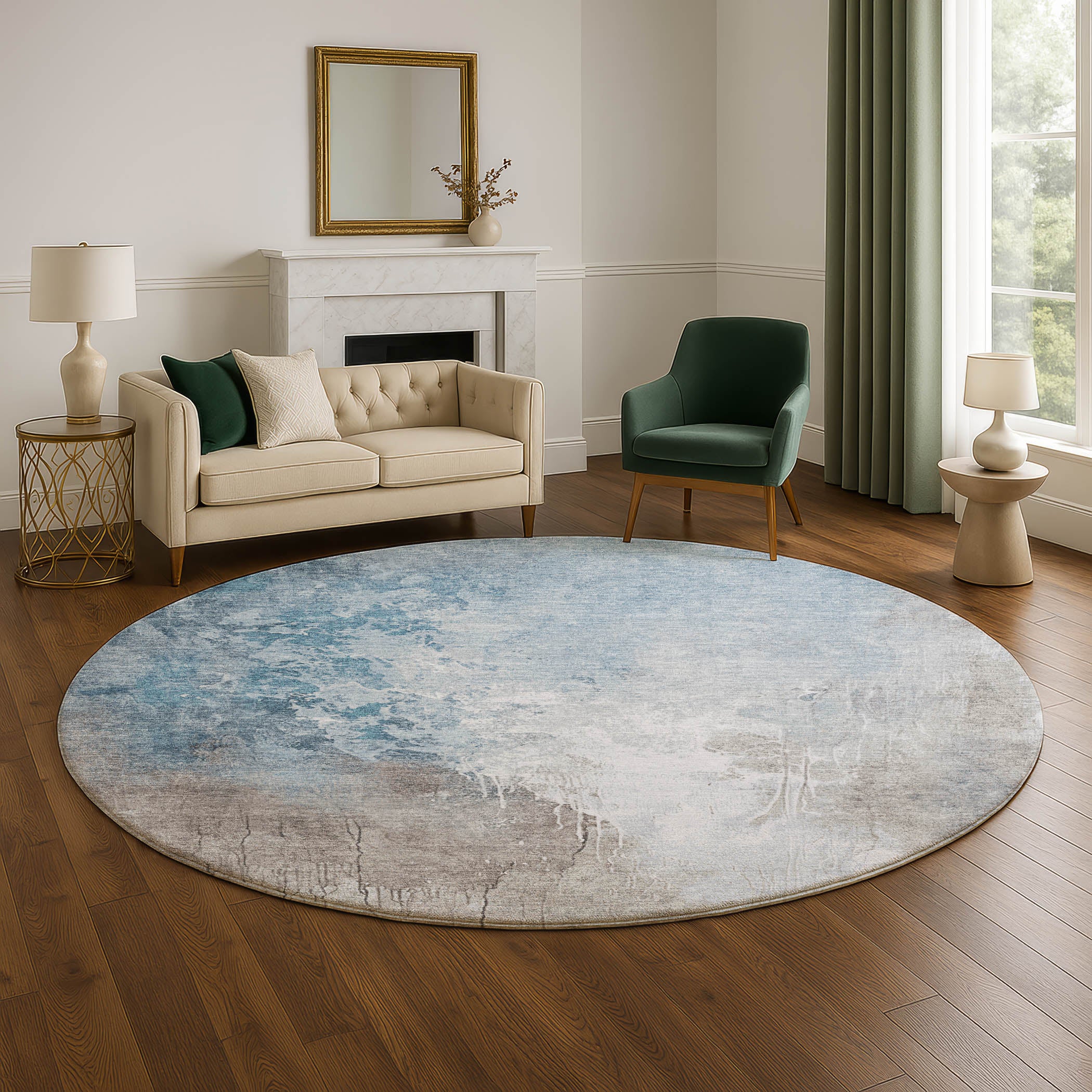Sintra Machine Washable Transitional Denim Blue Rug 8' x 8' #shape_Round