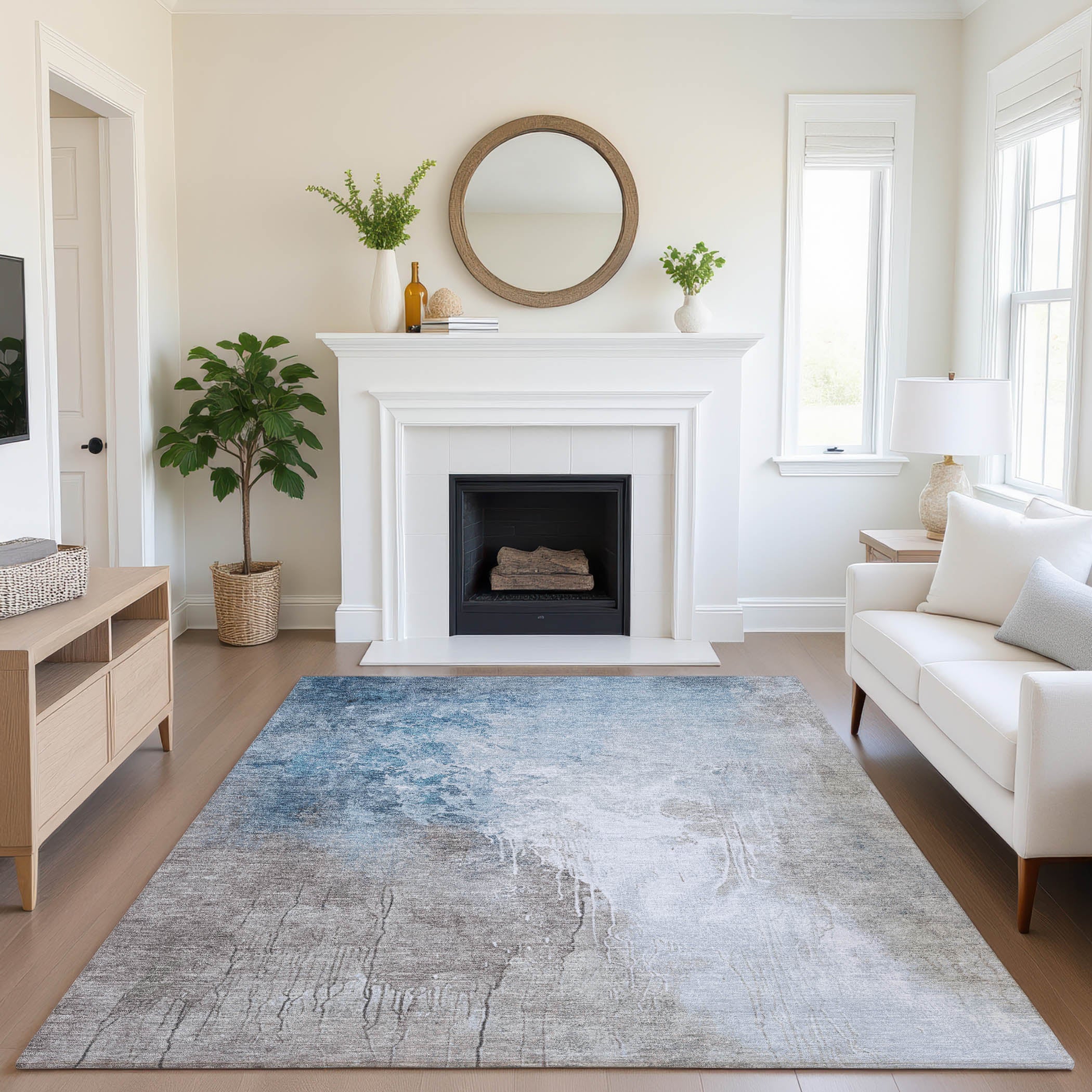 Sintra Machine Washable Transitional Denim Blue Rug 2'6" x 3'10" #shape_Rectangle