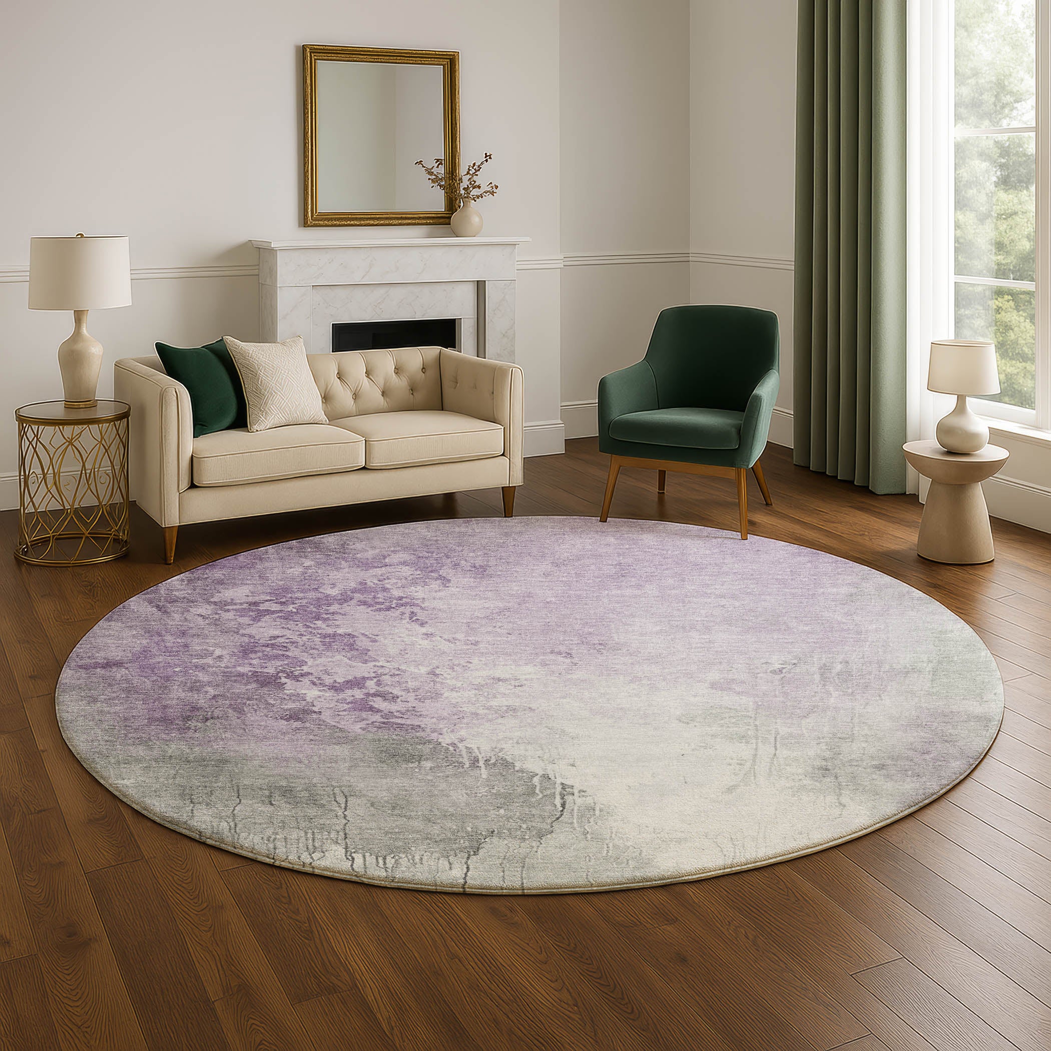 Sintra Machine Washable Transitional Lavender Purple Rug 8' x 8' #shape_Round