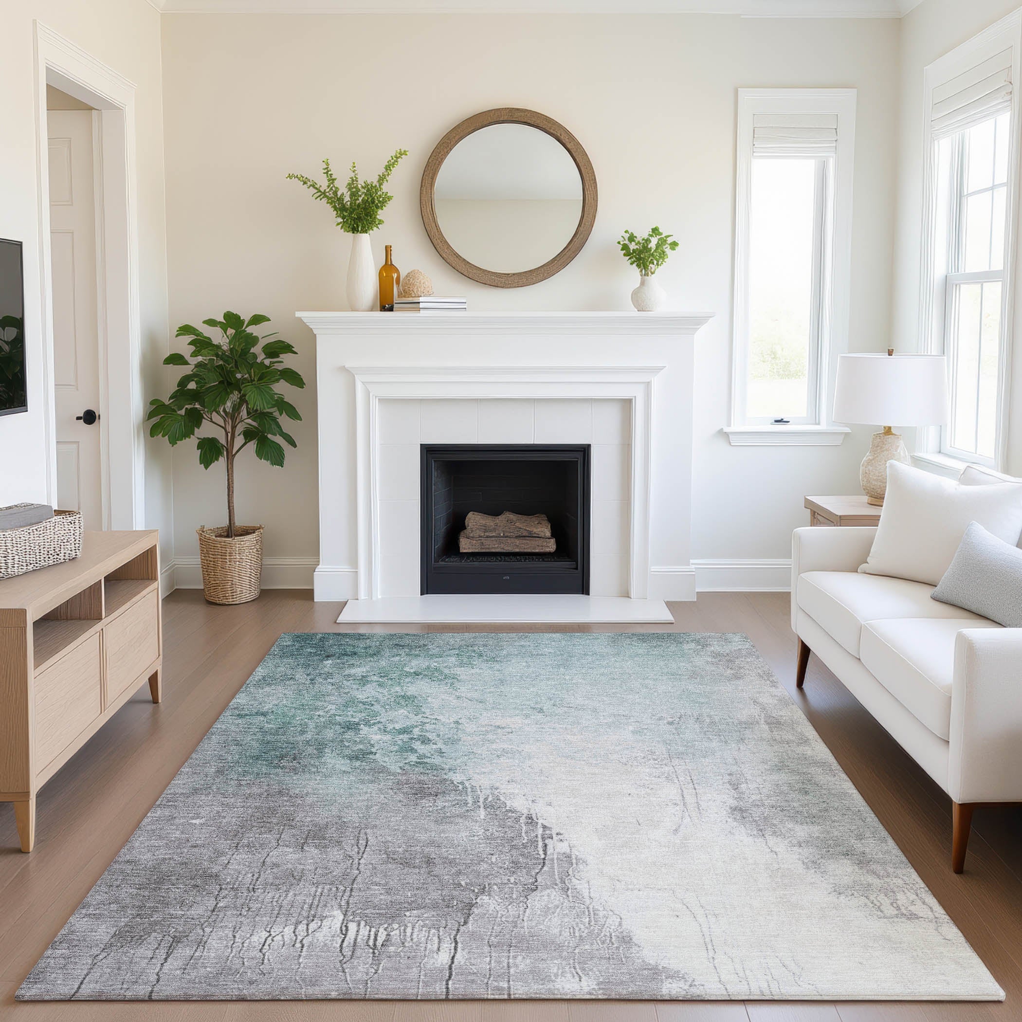 Sintra Machine Washable Transitional Seafoam Blue Rug 2'6" x 3'10" #shape_Rectangle