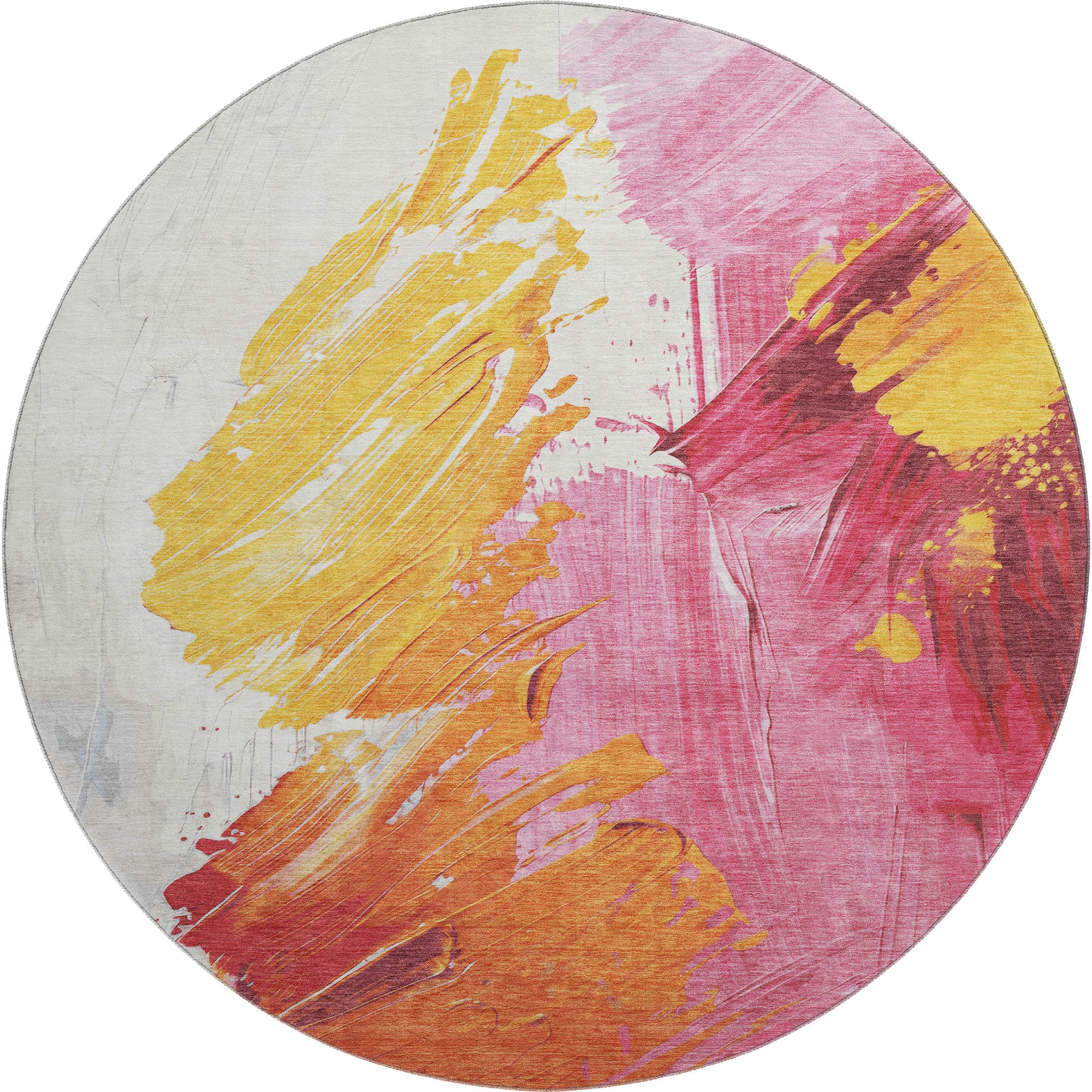 Queenstown Machine Washable Transitional Blush Pink Rug 8' x 8' #shape_Round