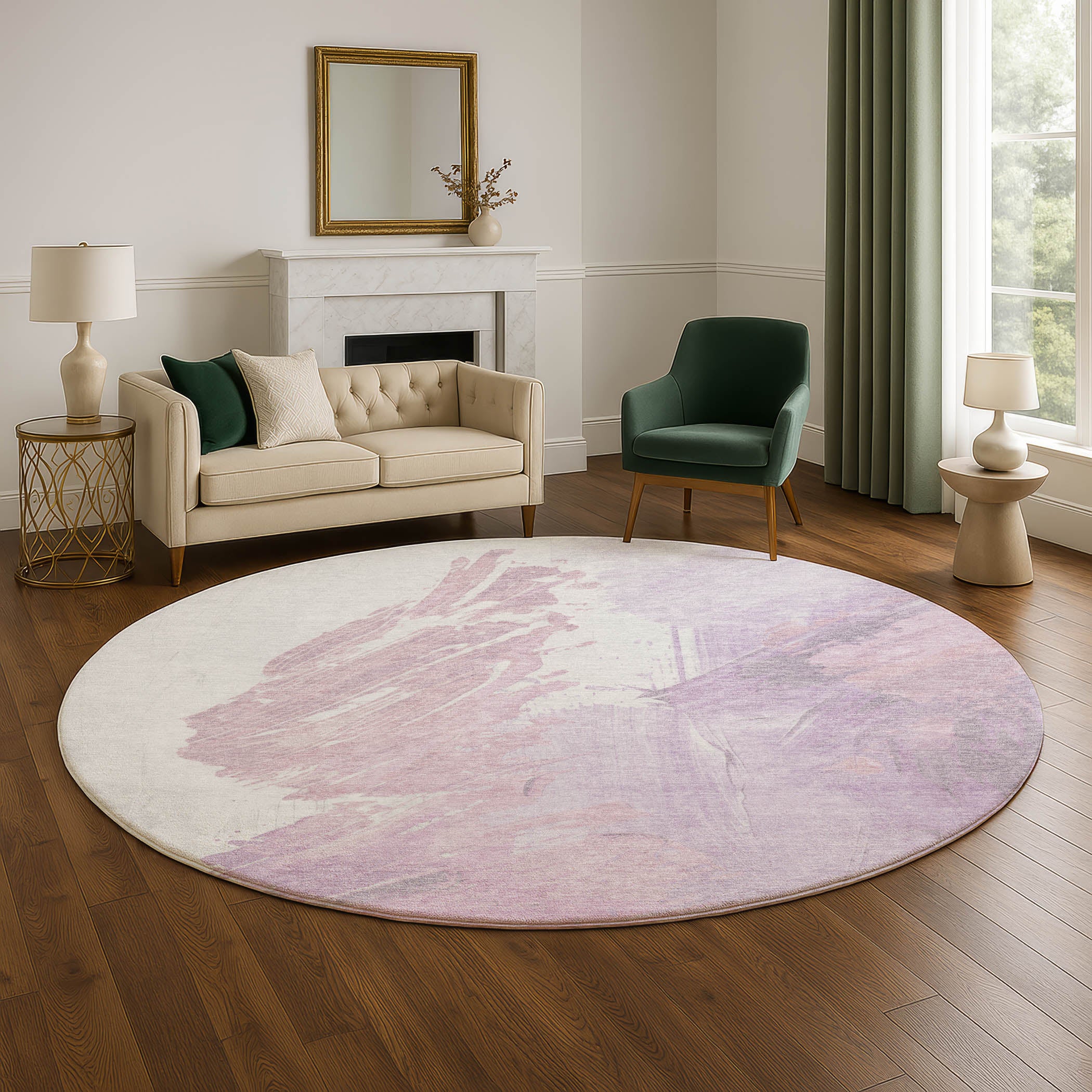 Queenstown Machine Washable Transitional Lavender Purple Rug 8' x 8' #shape_Round