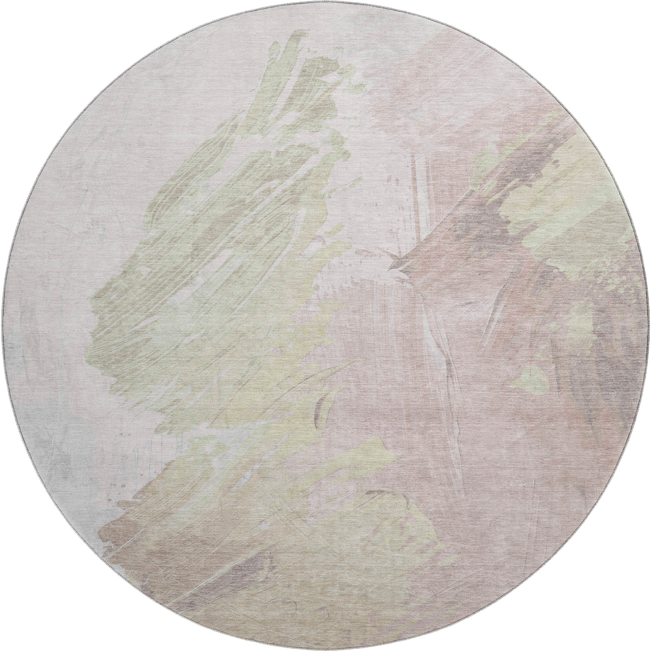 Queenstown Machine Washable Transitional Pink Rug 8' x 8' #shape_Round
