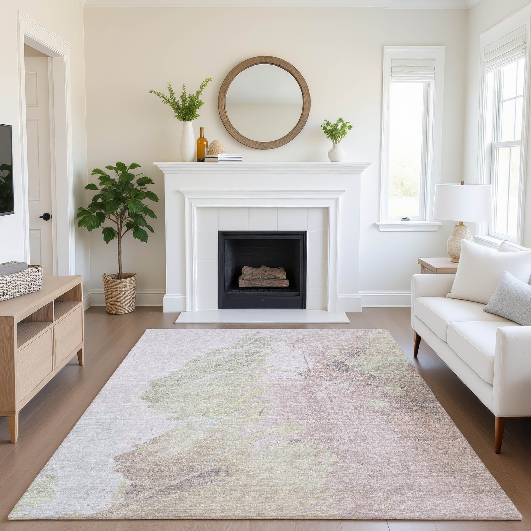 Queenstown Machine Washable Transitional Pink Rug 2'6" x 3'10" #shape_Rectangle