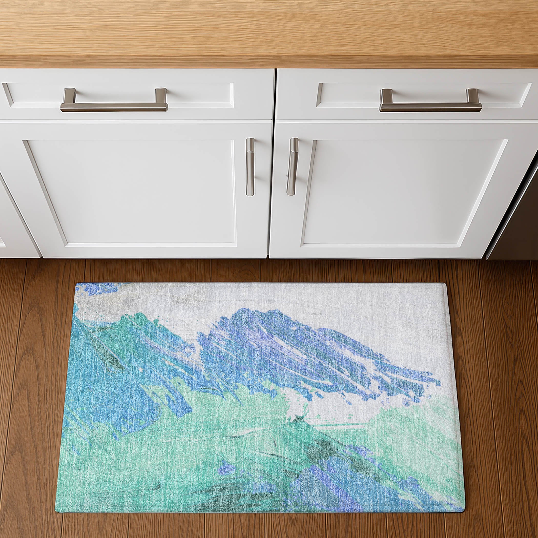 Queenstown Machine Washable Transitional Seafoam Blue Rug 1'8" x 2'6" #shape_Rectangle