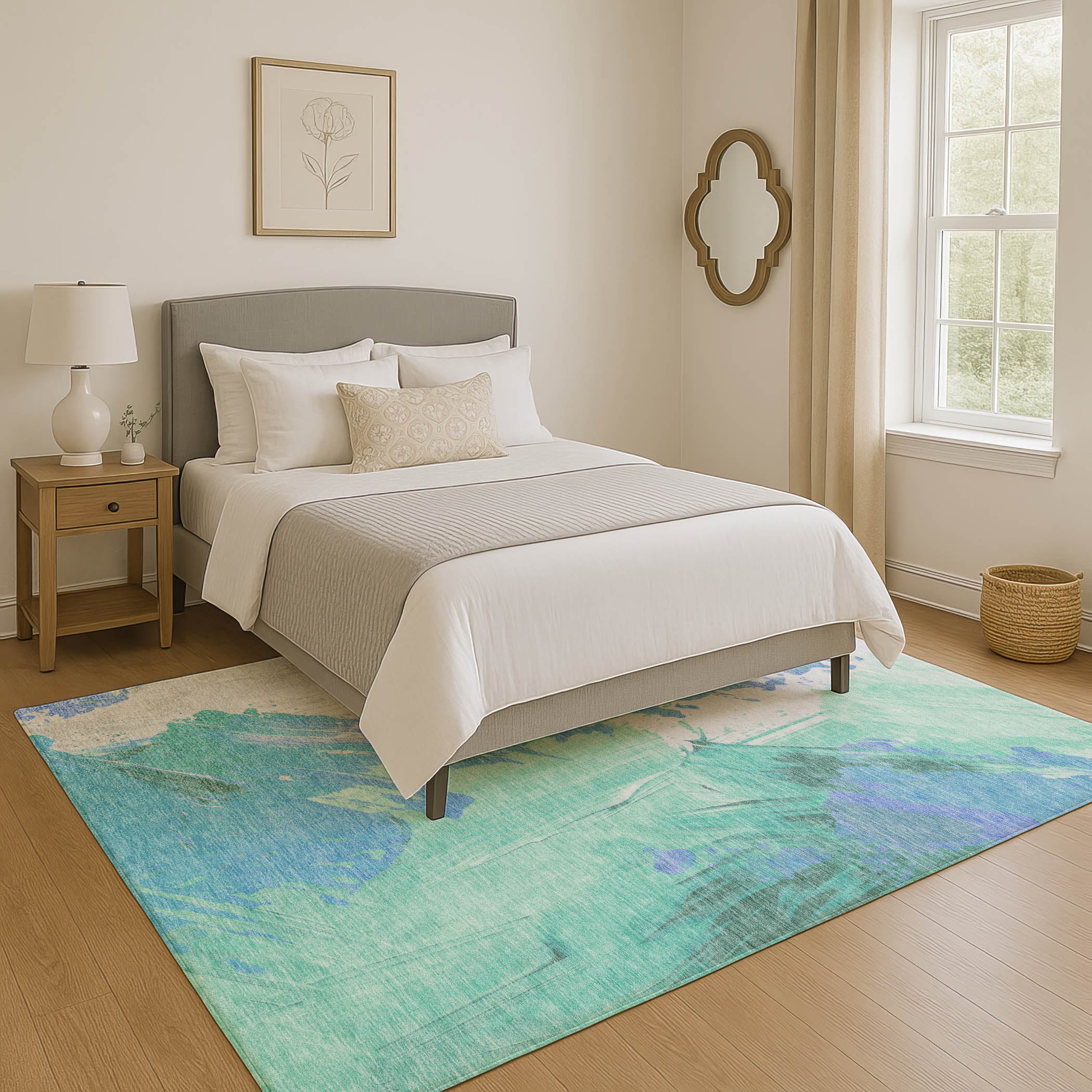 Queenstown Machine Washable Transitional Seafoam Blue Rug 2'6" x 3'10" #shape_Rectangle