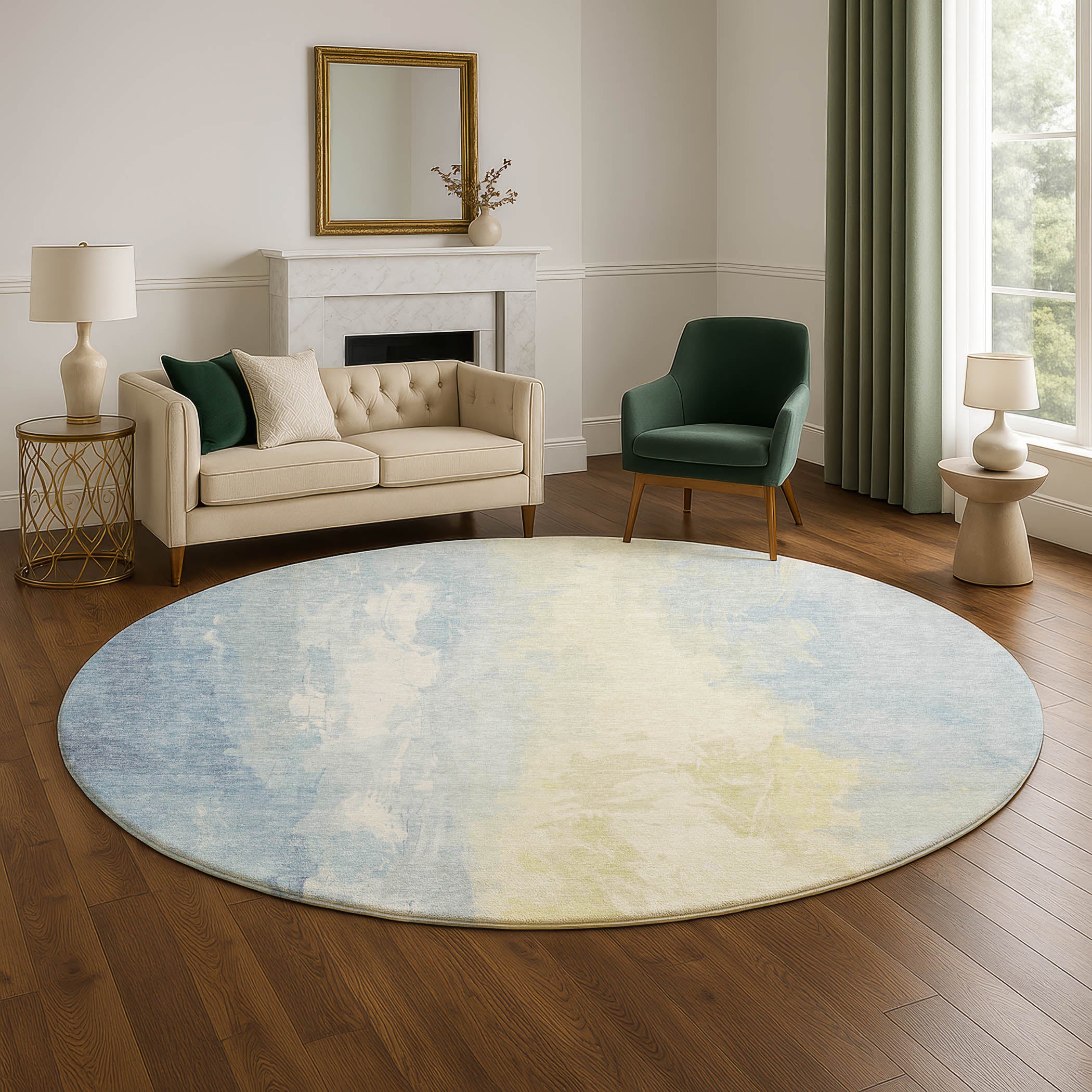 Sarajevo Machine Washable Transitional Denim Blue Rug 8' x 8' #shape_Round