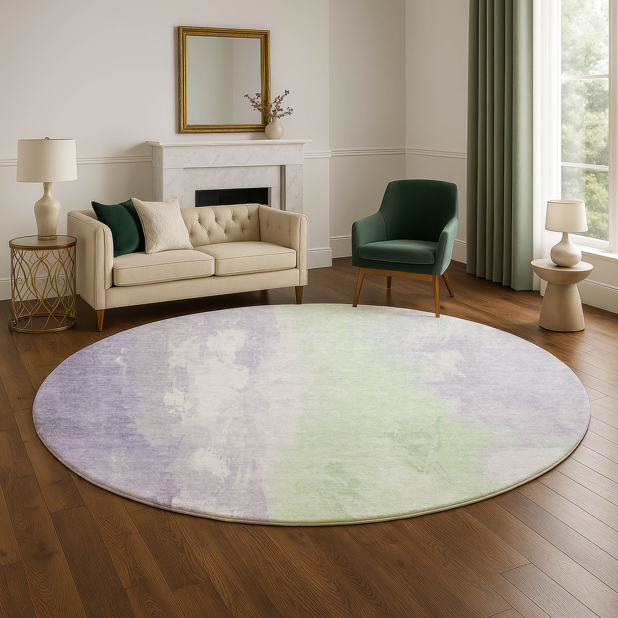 Sarajevo Machine Washable Transitional Lavender Purple Rug 8' x 8' #shape_Round
