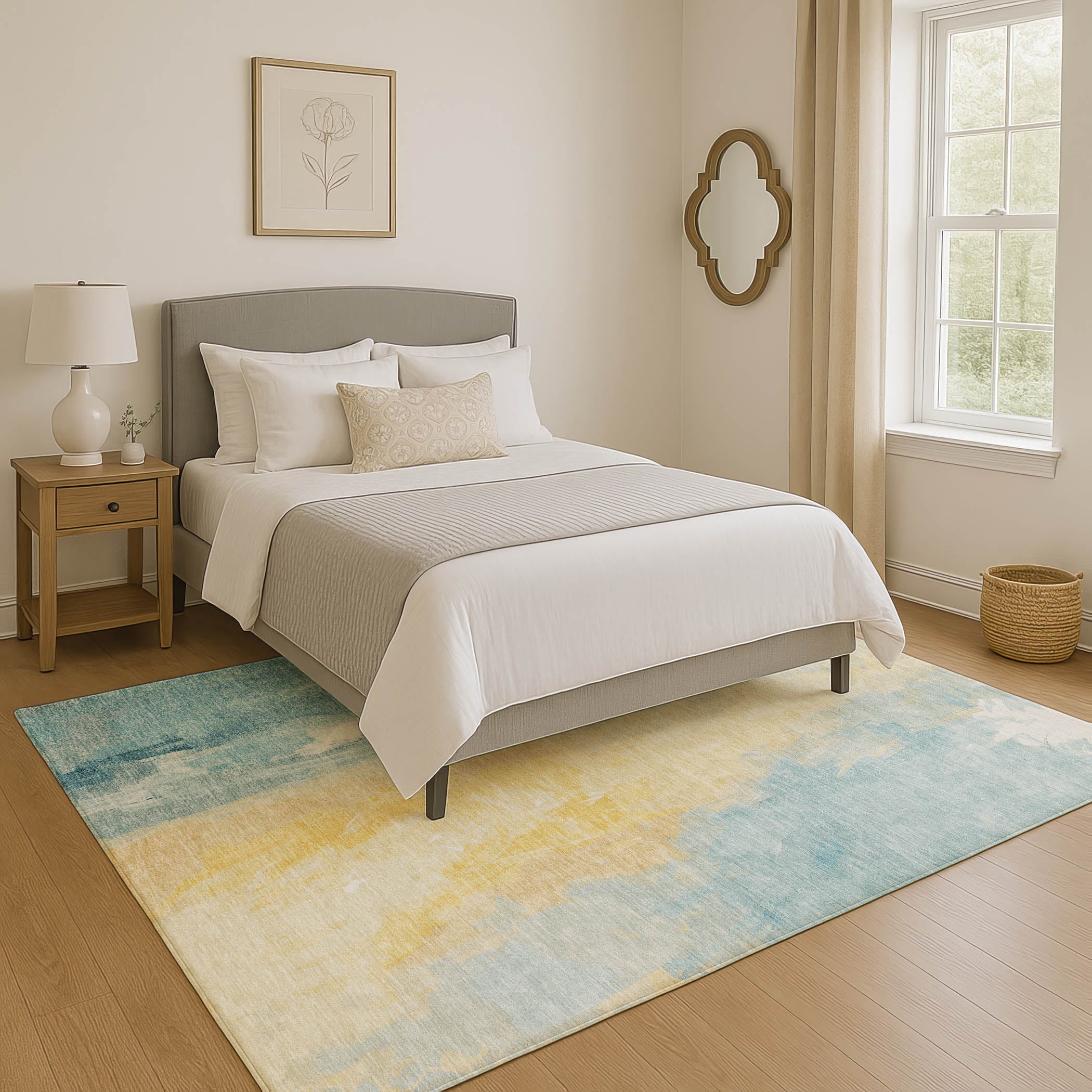 Sarajevo Machine Washable Transitional Teal Rug 2'6" x 3'10" #shape_Rectangle