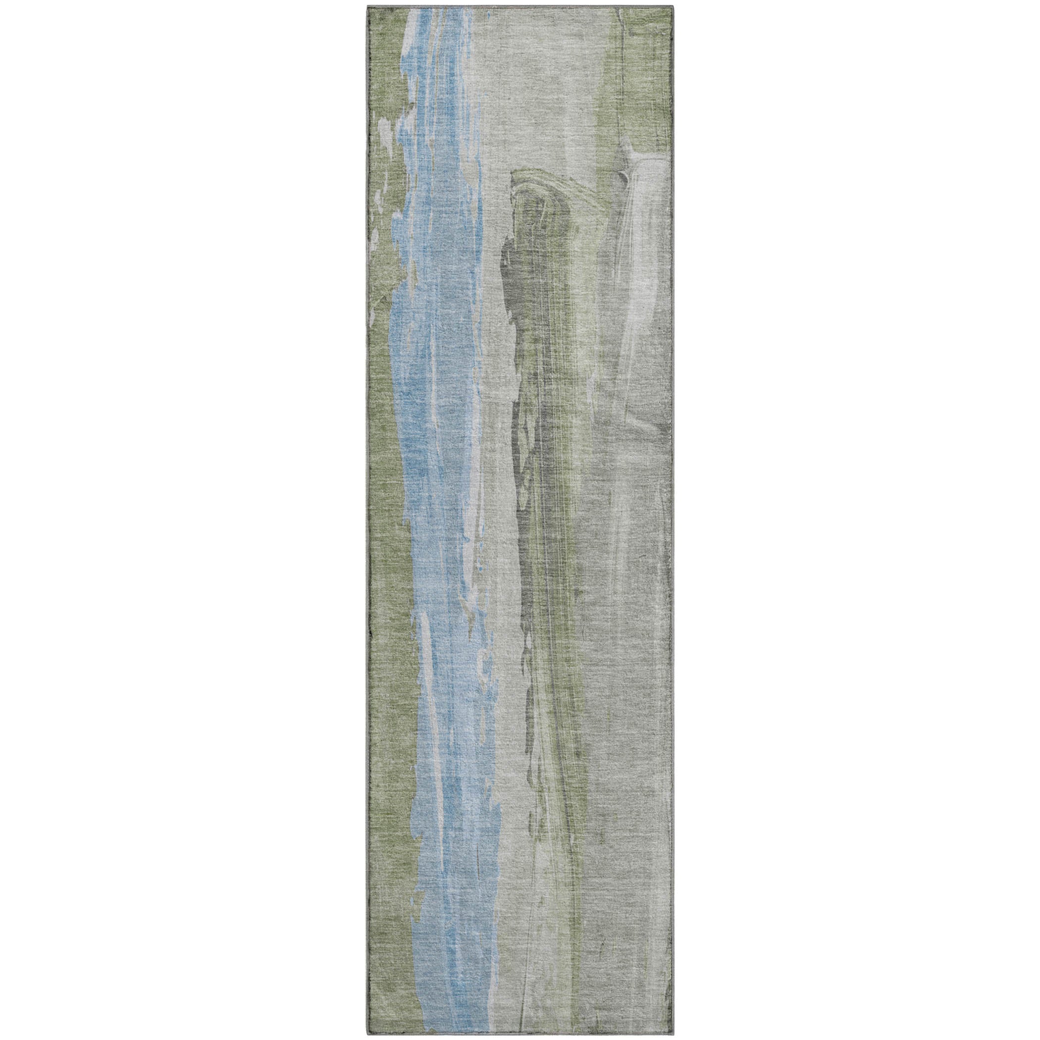 Chiang Mai Machine Washable Transitional Olive Green Rug 2'3" x 7'6" #shape_Runner