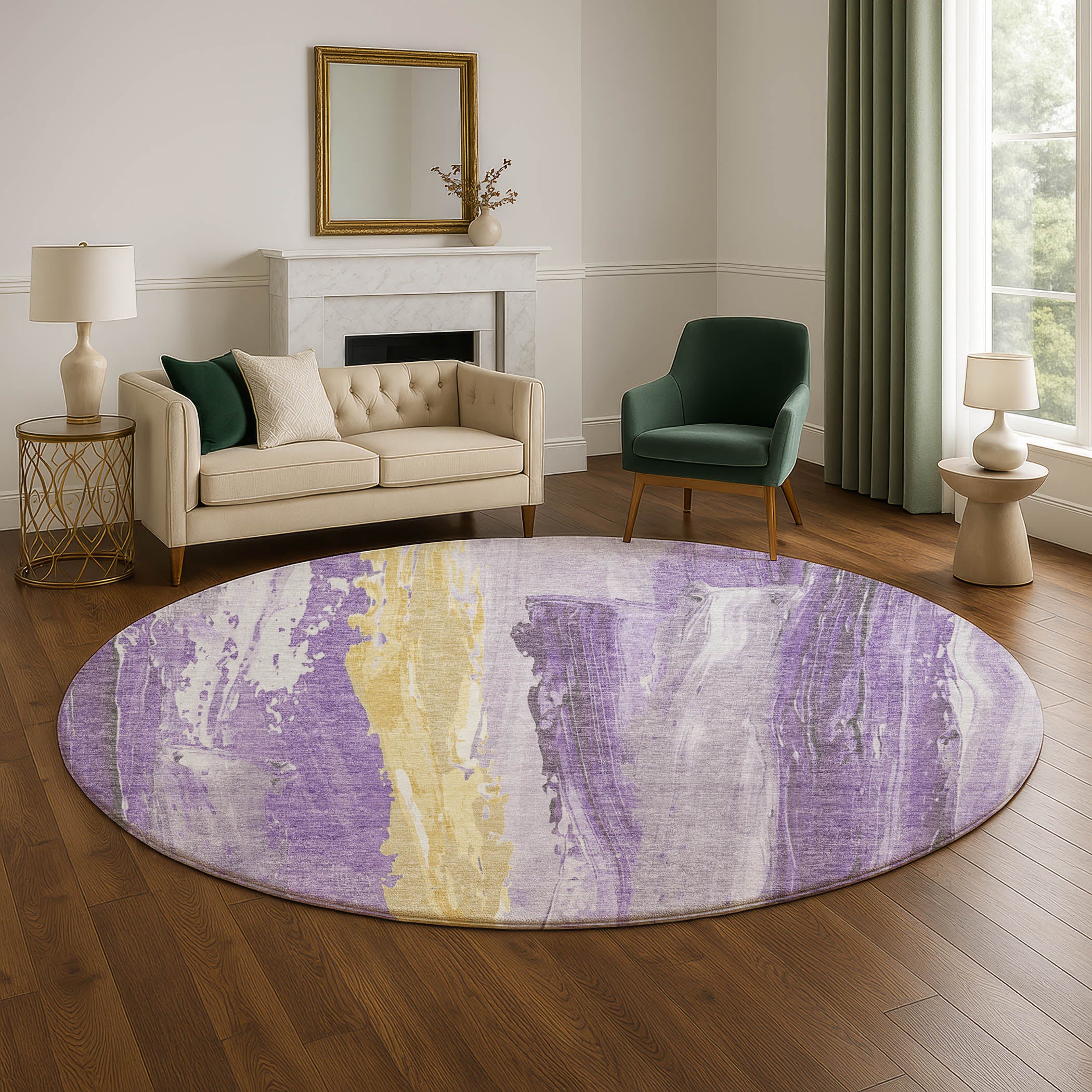 Chiang Mai Machine Washable Transitional Purple Rug 8' x 8' #shape_Round