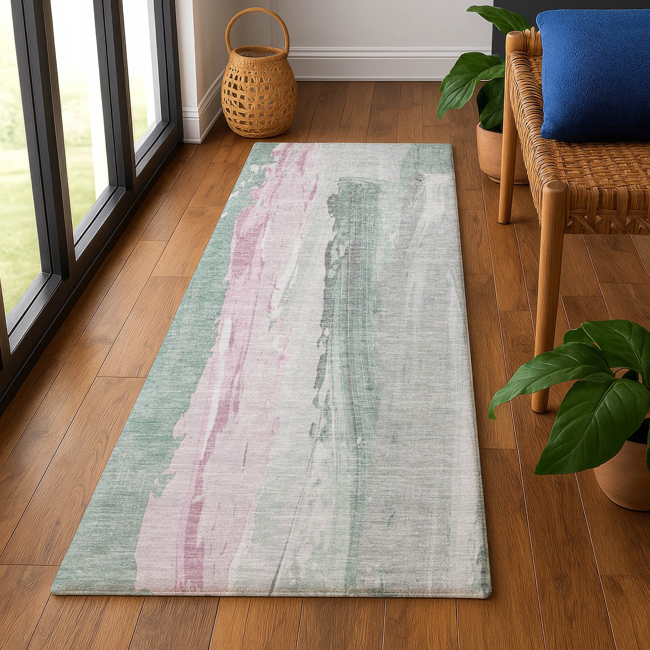 Chiang Mai Machine Washable Transitional Sage Green Rug 2'3" x 7'6" #shape_Runner