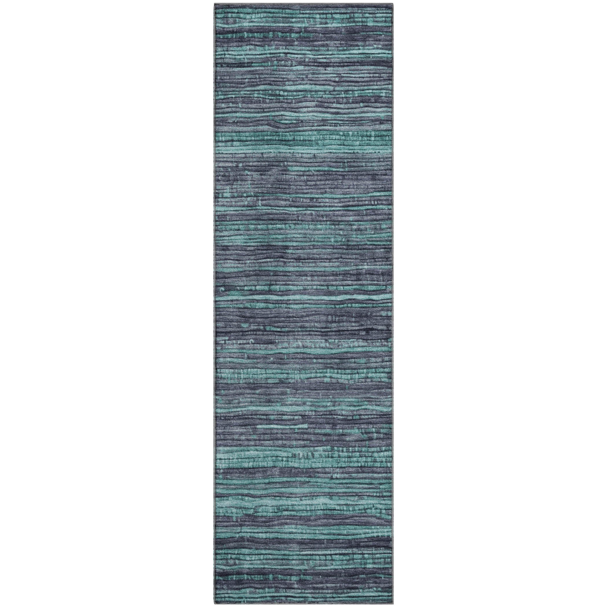 Kathmandu Machine Washable Transitional Teal Rug 2'3" x 7'6" #shape_Runner