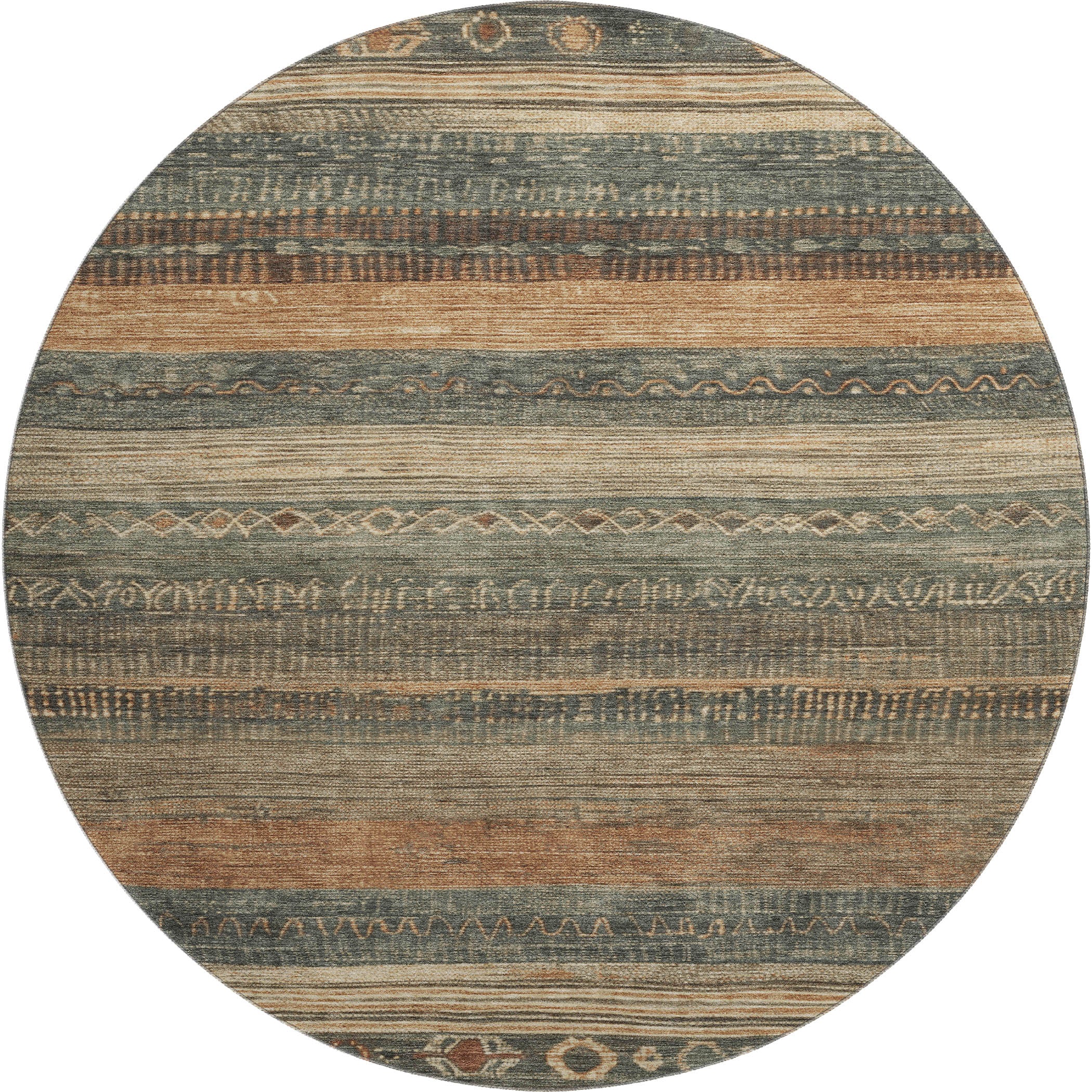 Oaxaca Machine Washable Transitional Fern Green Rug 8' x 8' #shape_Round