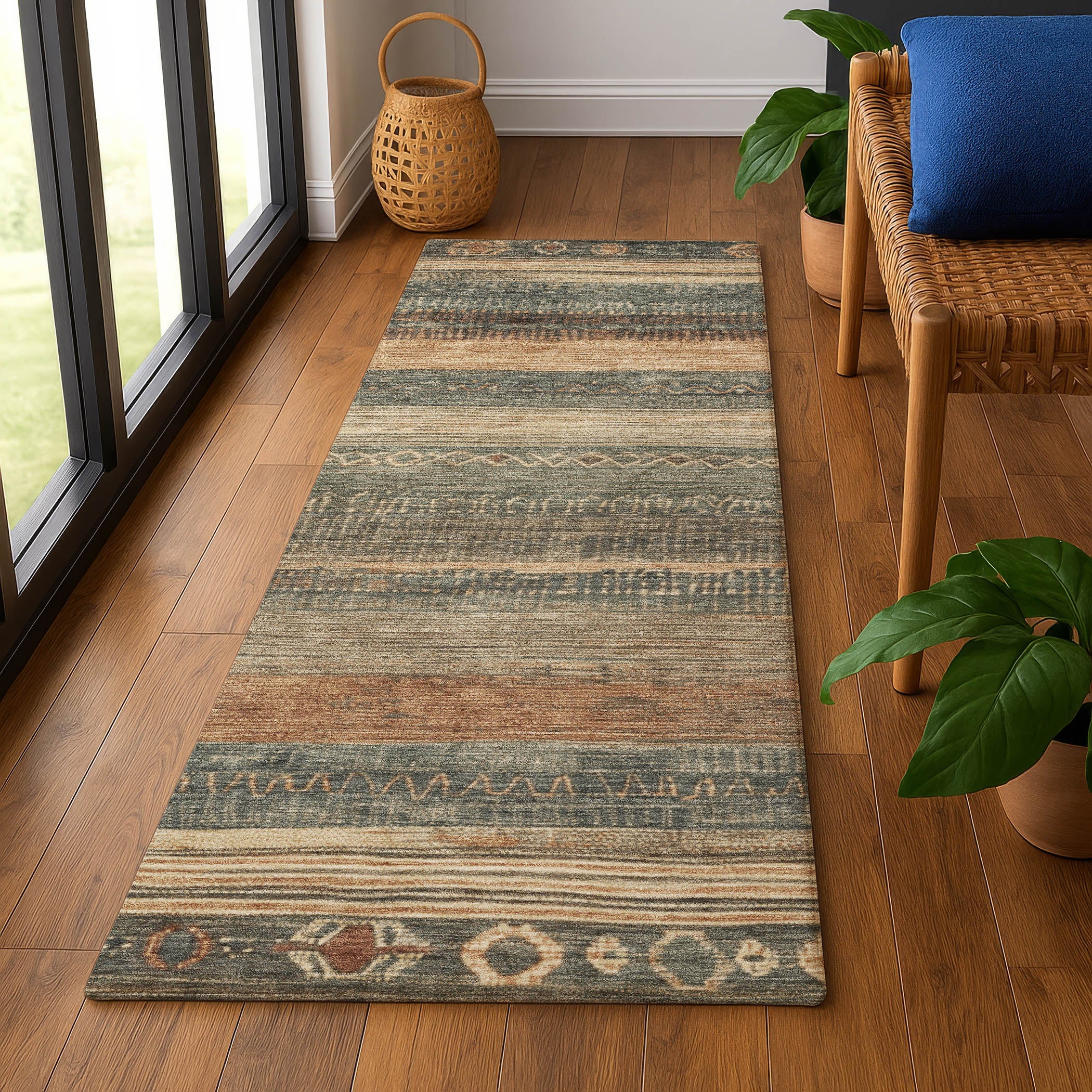 Oaxaca Machine Washable Transitional Fern Green Rug 2'3" x 7'6" #shape_Runner
