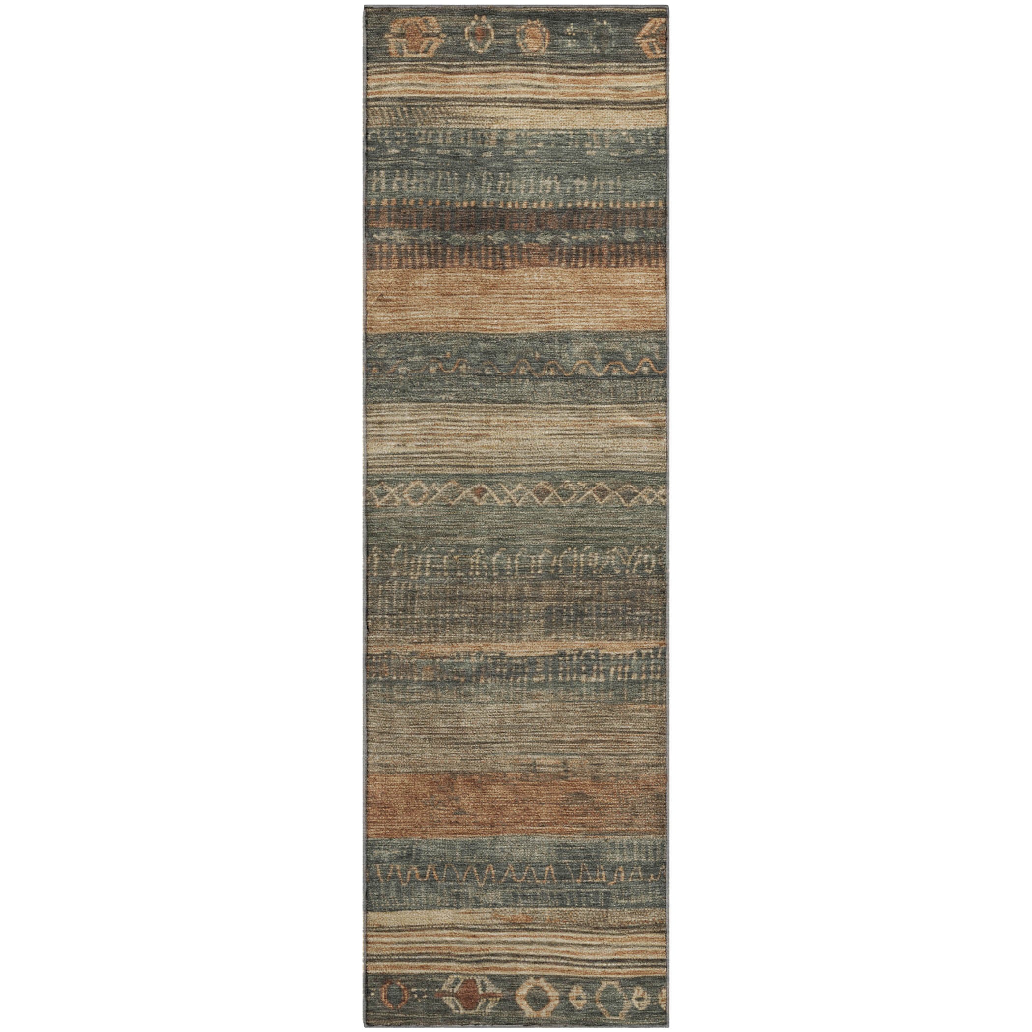 Oaxaca Machine Washable Transitional Fern Green Rug 2'3" x 7'6" #shape_Runner