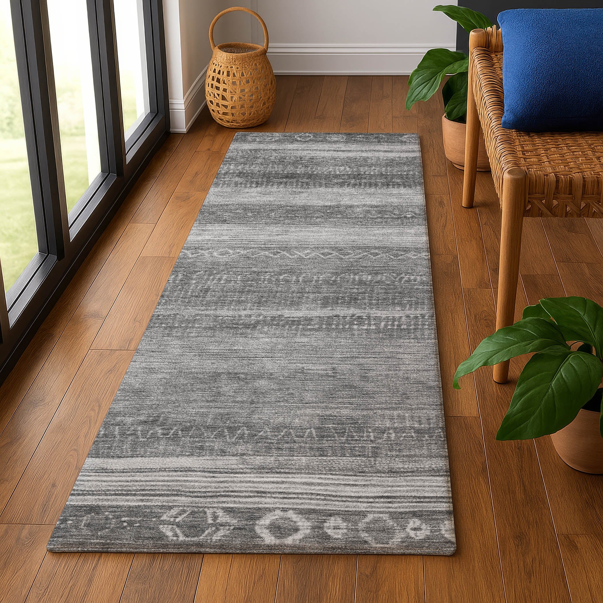 Oaxaca Machine Washable Transitional Gray Rug 2'3" x 7'6" #shape_Runner