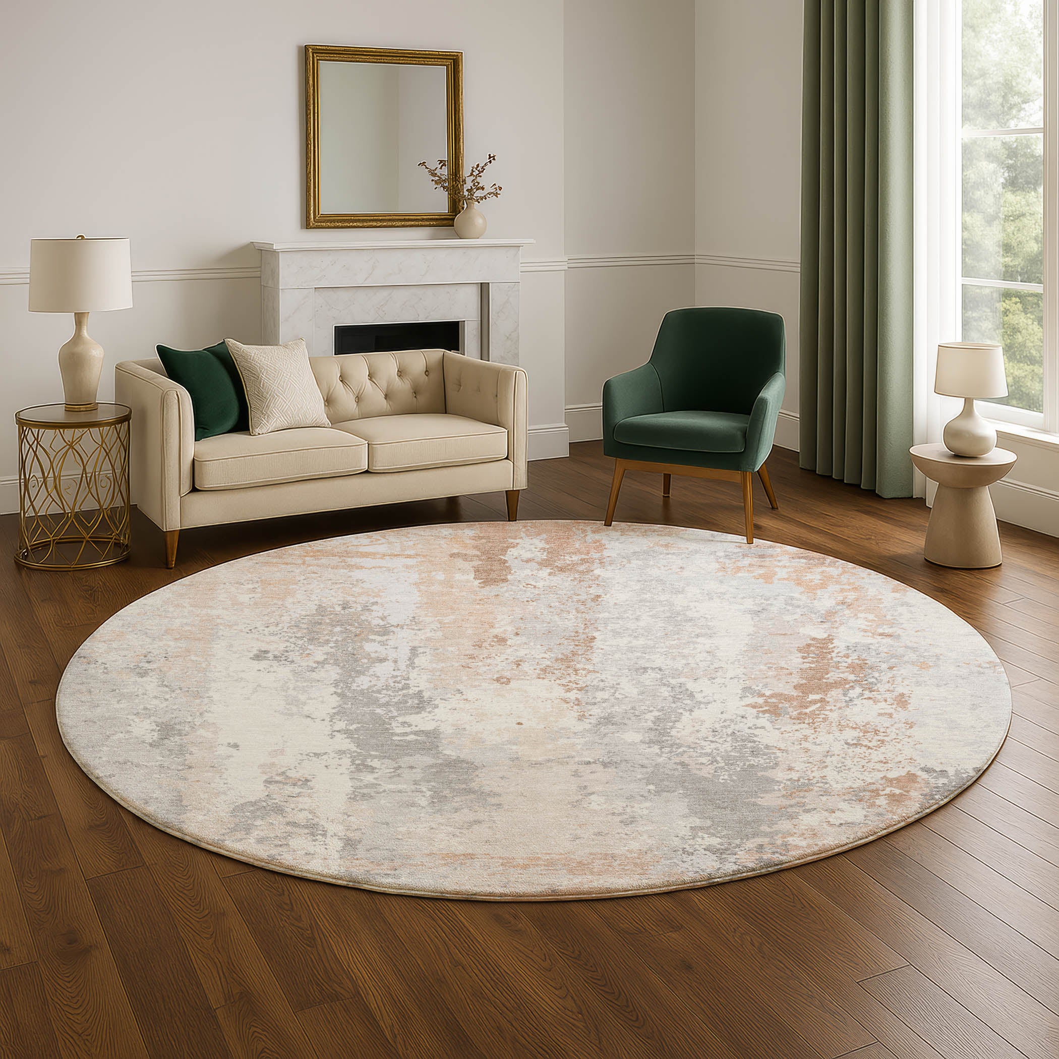 Zanzibar Machine Washable Transitional Coral Orange Rug 8' x 8' #shape_Round