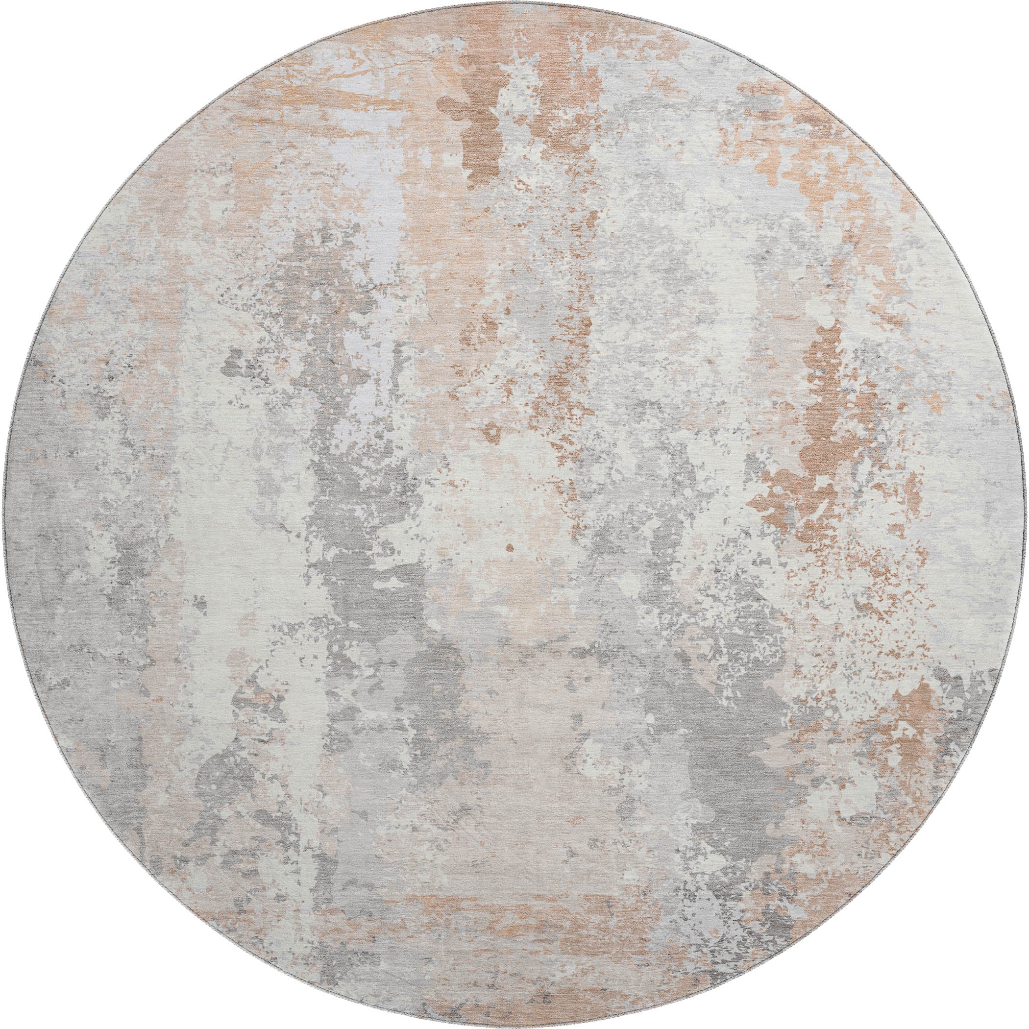 Zanzibar Machine Washable Transitional Coral Orange Rug 8' x 8' #shape_Round