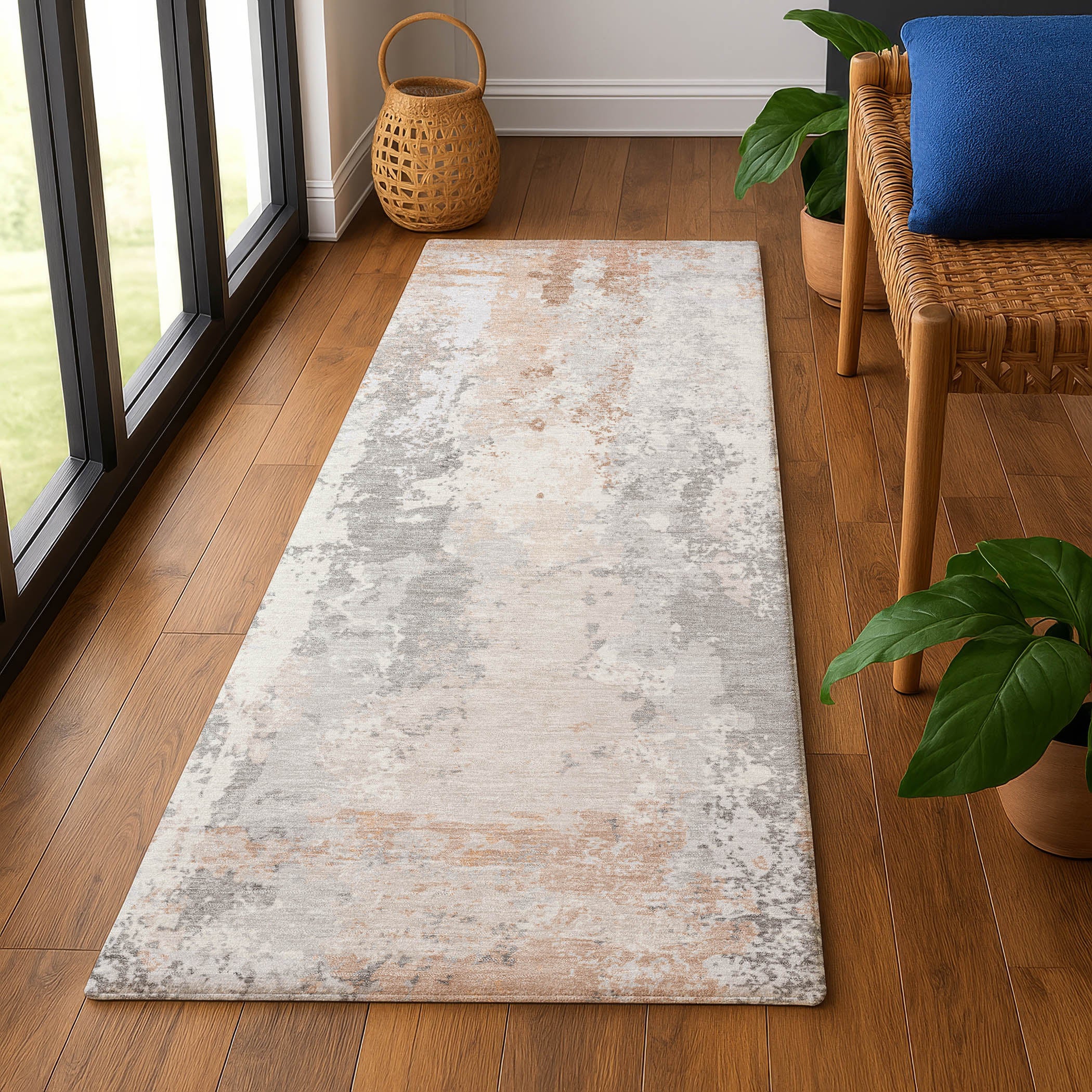 Zanzibar Machine Washable Transitional Coral Orange Rug 2'3" x 7'6" #shape_Runner