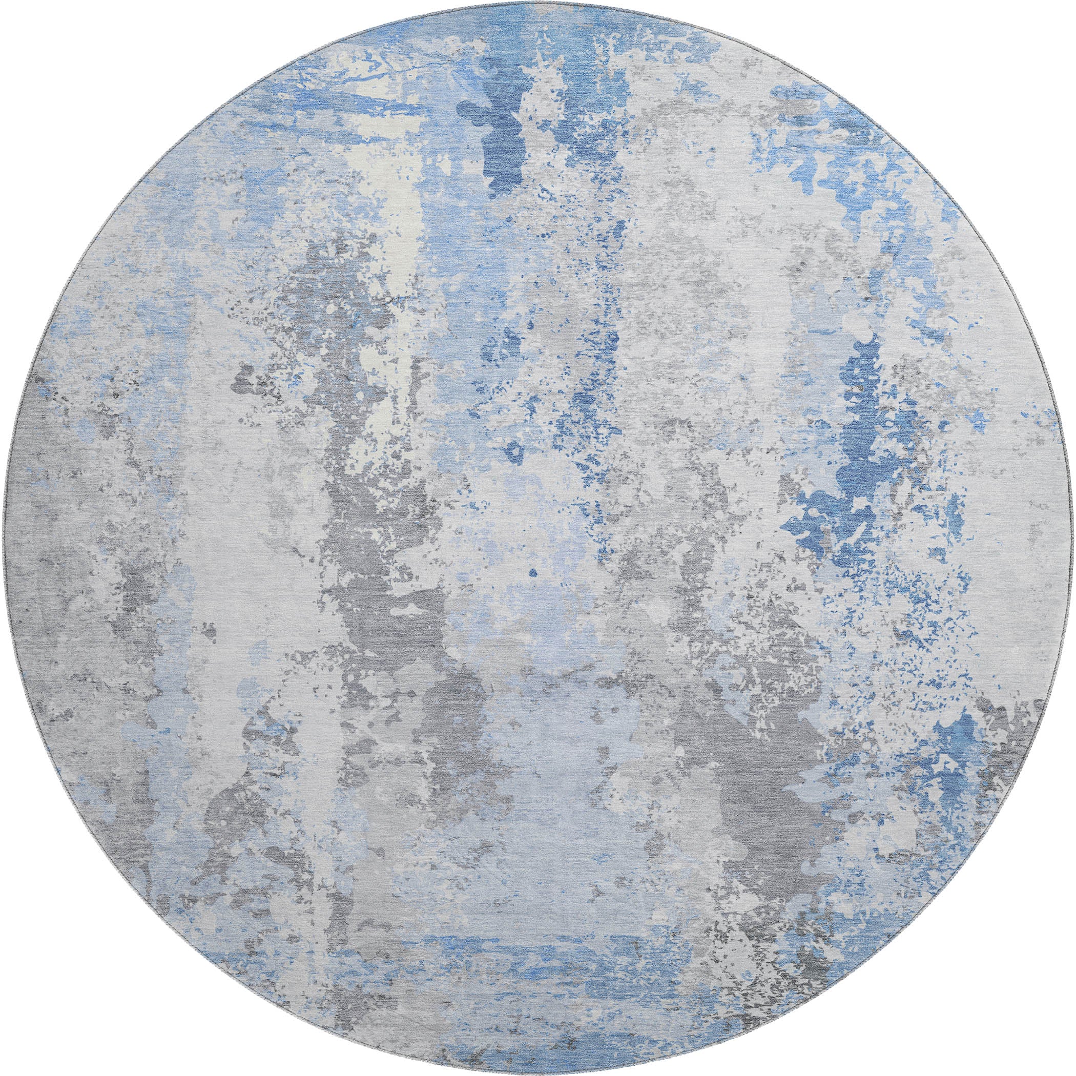 Zanzibar Machine Washable Transitional Sky Blue Rug 8' x 8' #shape_Round