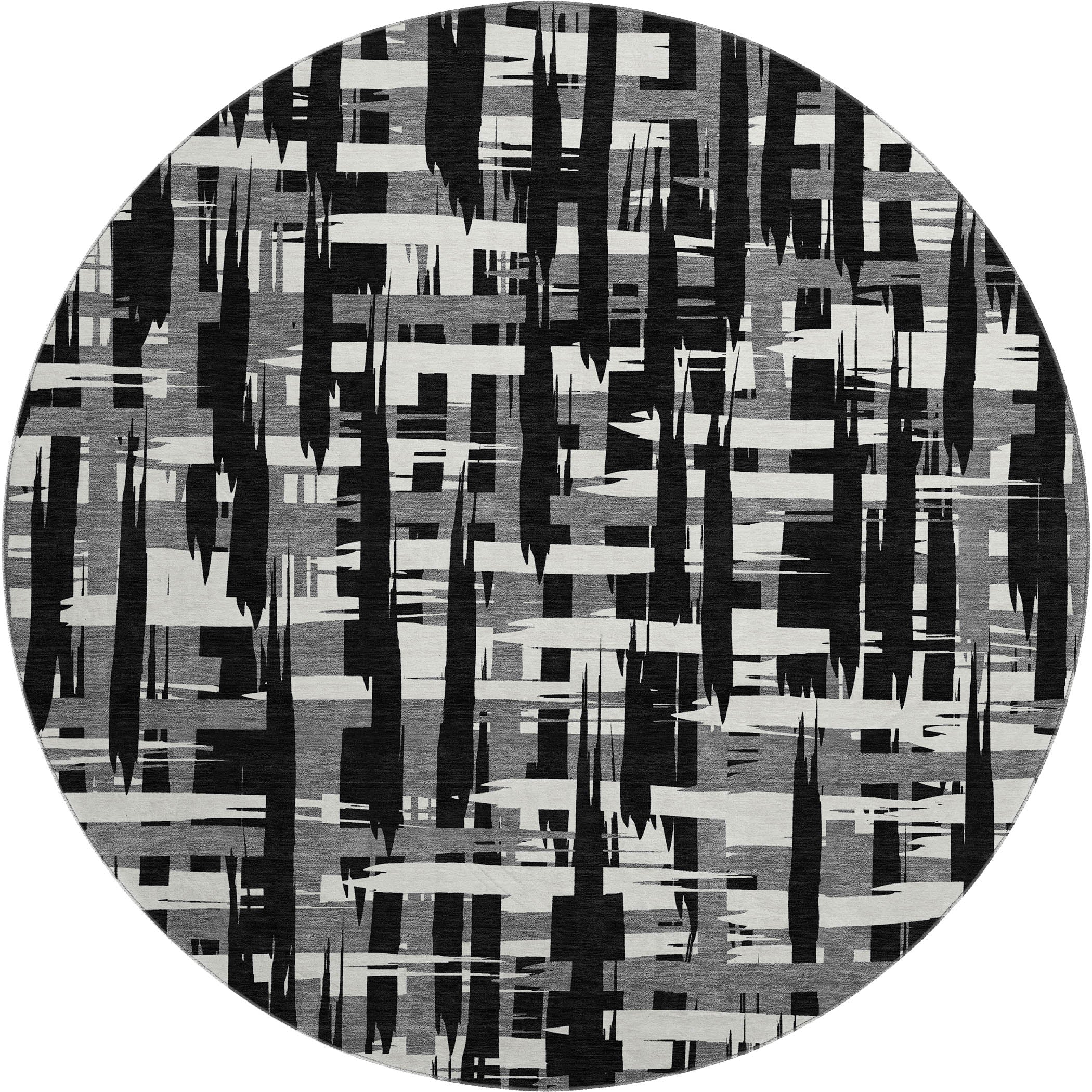 Seoul Machine Washable Transitional Black Rug 8' x 8' #shape_Round