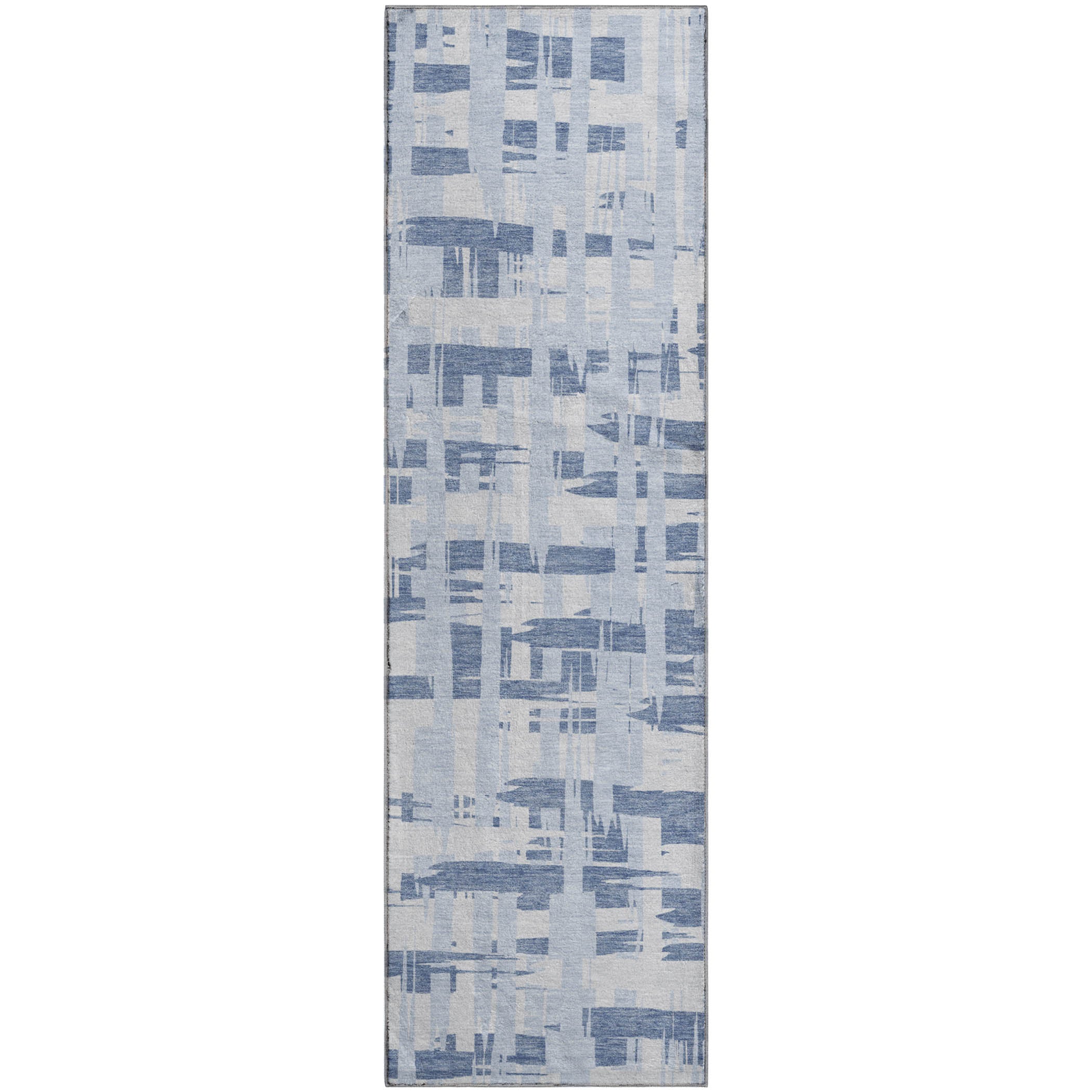 Seoul Machine Washable Transitional Blue Rug 2'3" x 7'6" #shape_Runner