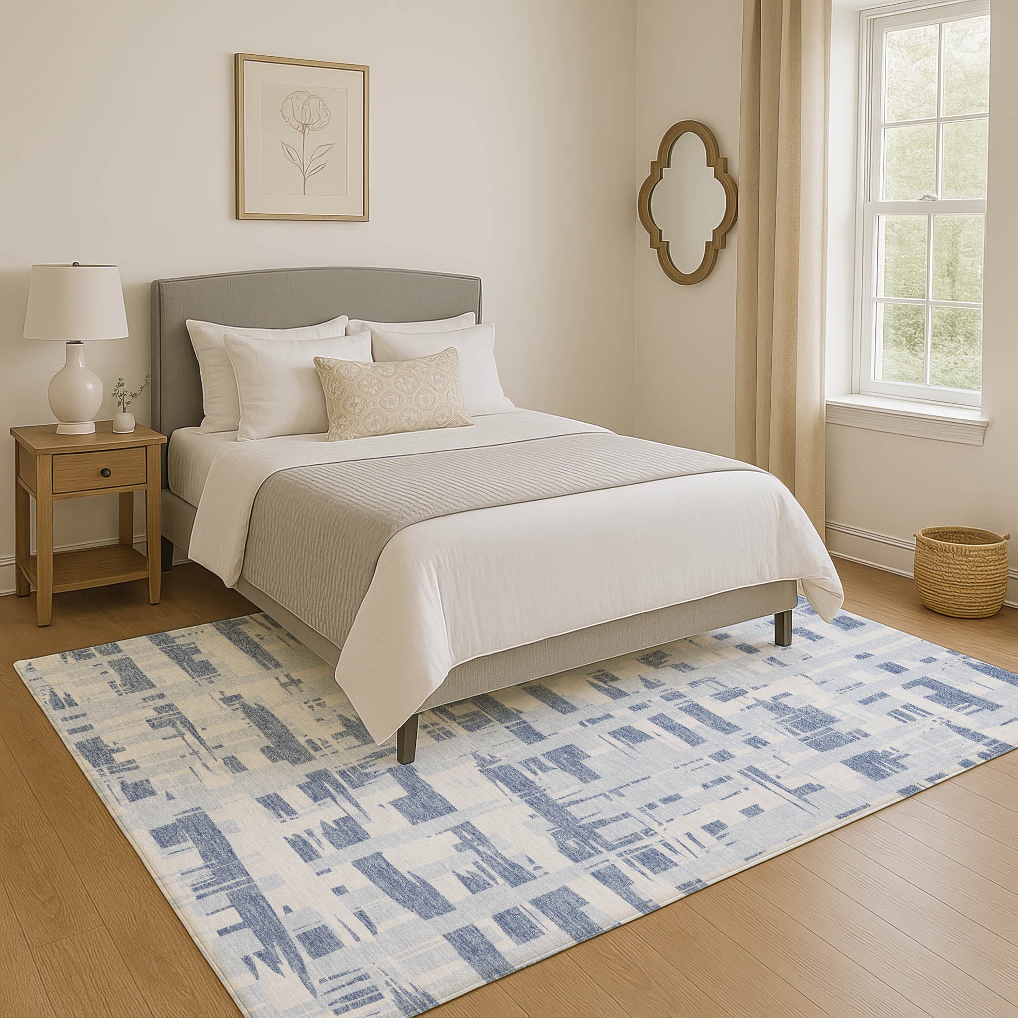 Seoul Machine Washable Transitional Blue Rug 2'6" x 3'10" #shape_Rectangle