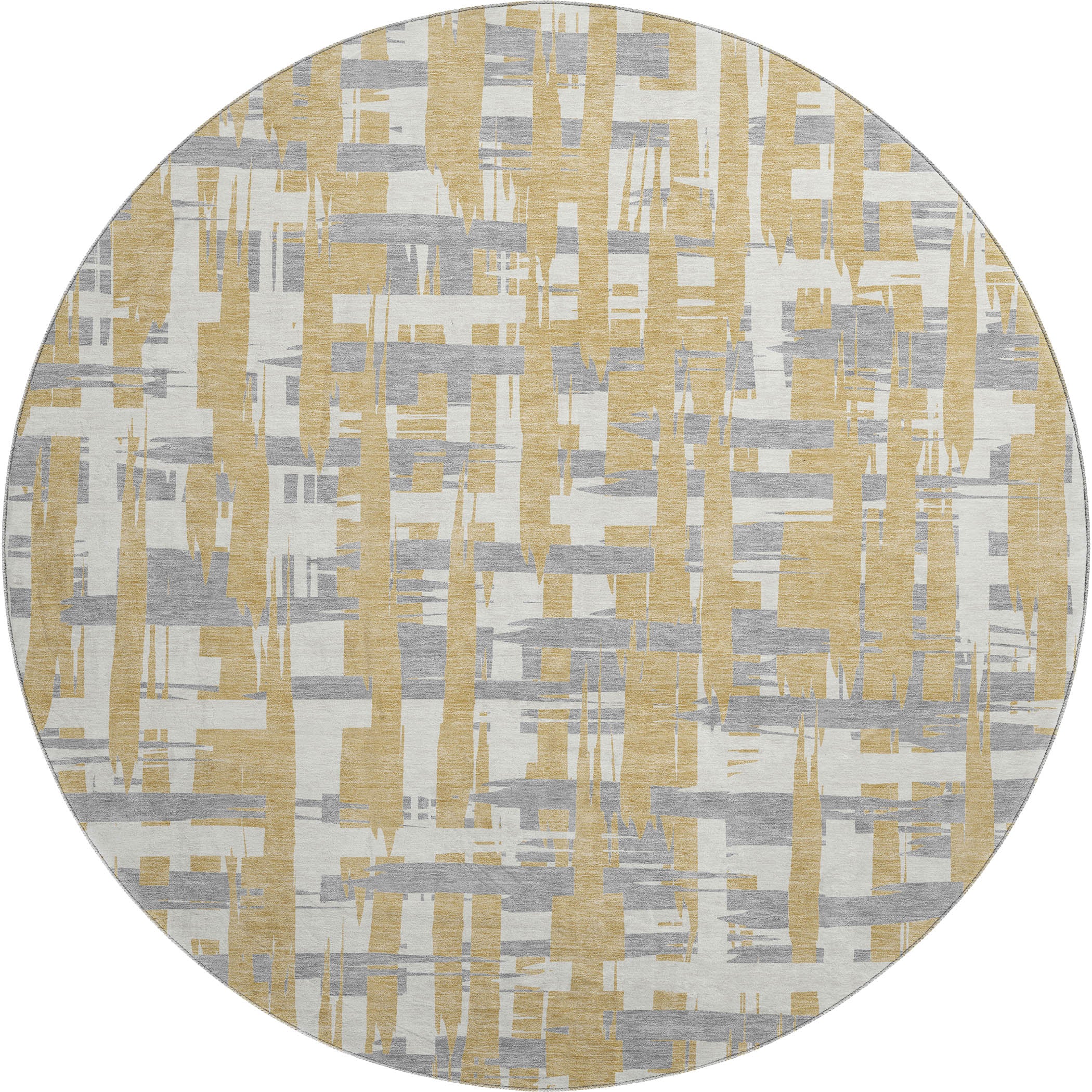 Seoul Machine Washable Transitional Gold Rug 8' x 8' #shape_Round