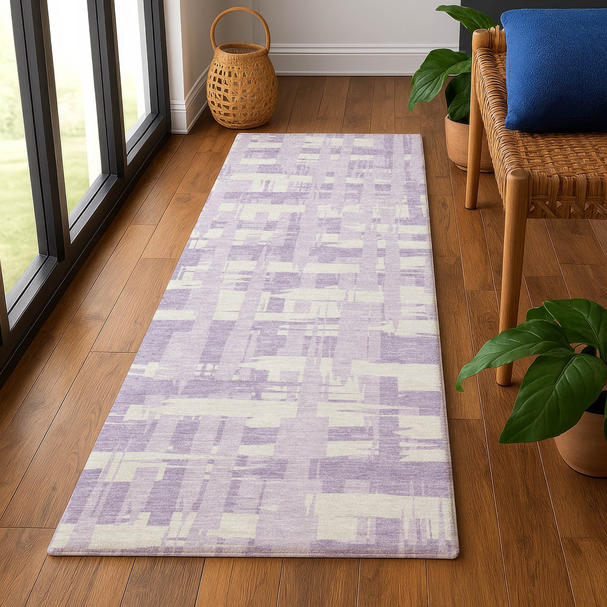 Seoul Machine Washable Transitional Lavender Purple Rug 2'3" x 7'6" #shape_Runner