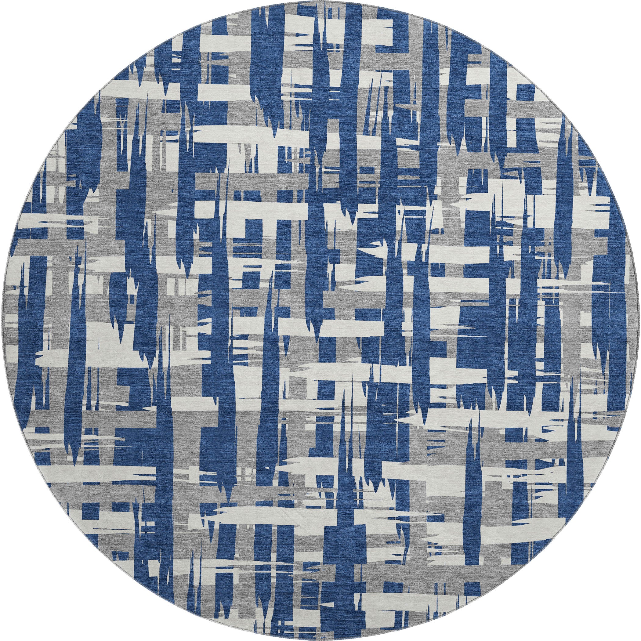 Seoul Machine Washable Transitional Navy Blue Rug 8' x 8' #shape_Round