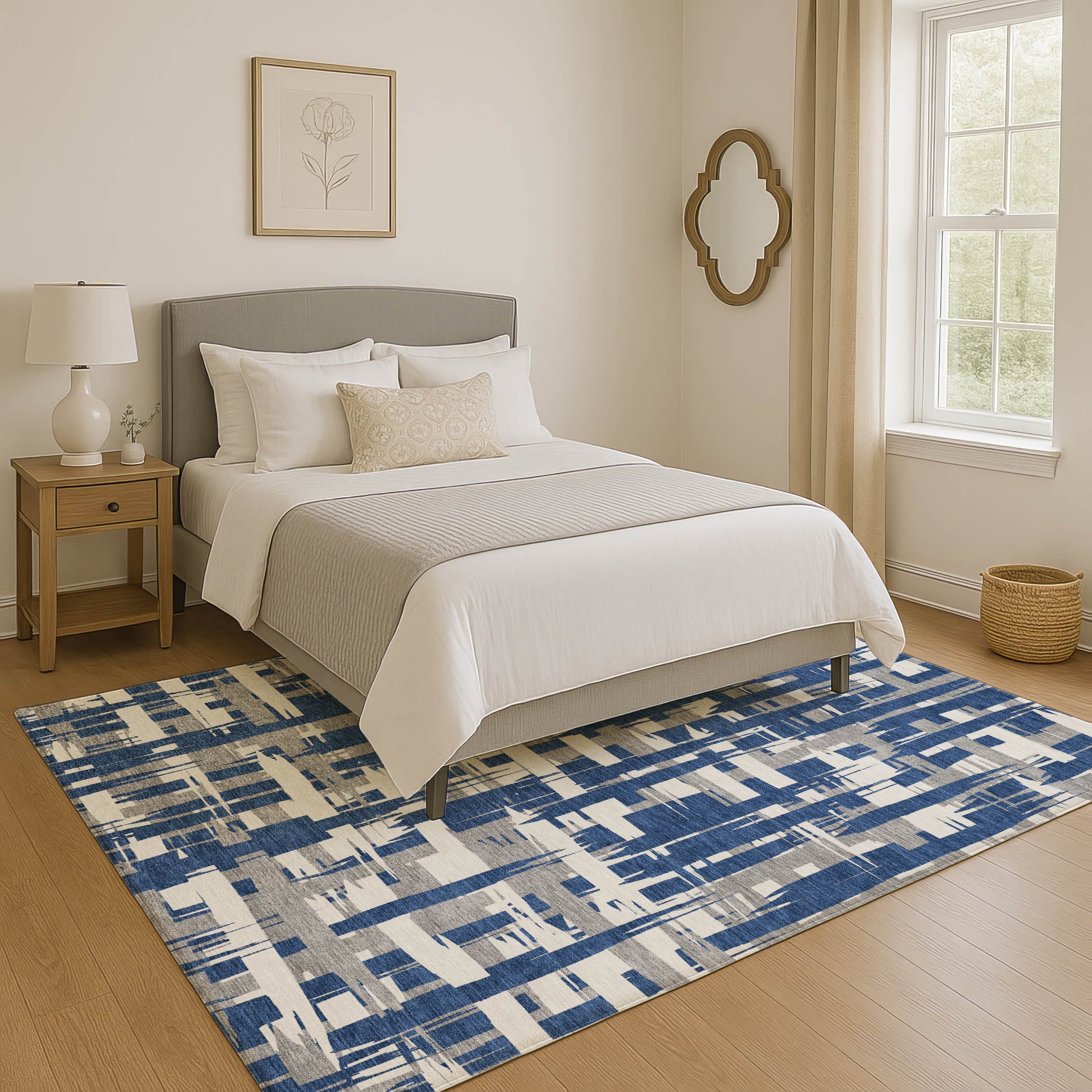 Seoul Machine Washable Transitional Navy Blue Rug 2'6" x 3'10" #shape_Rectangle